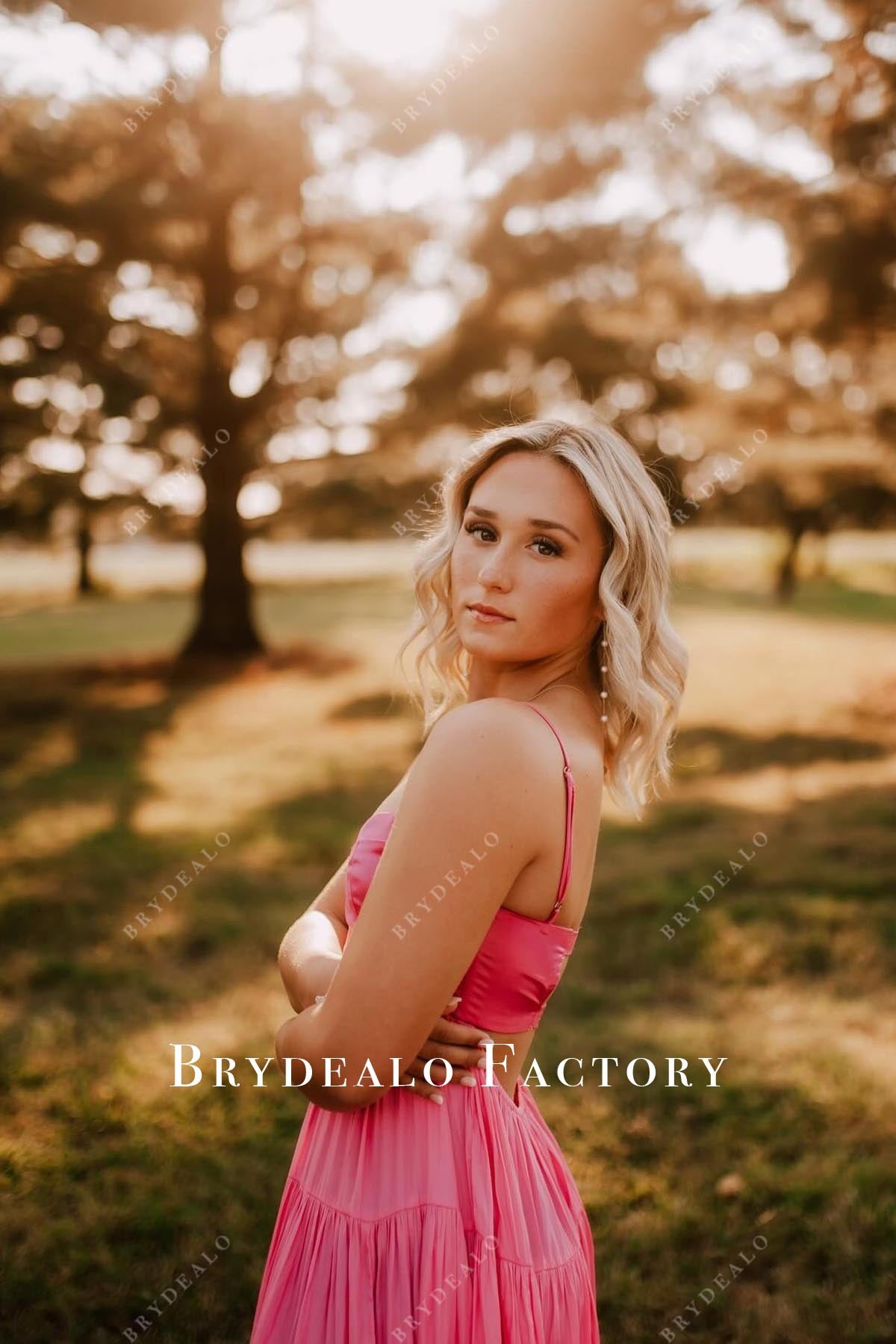 watermelon open back formal dress