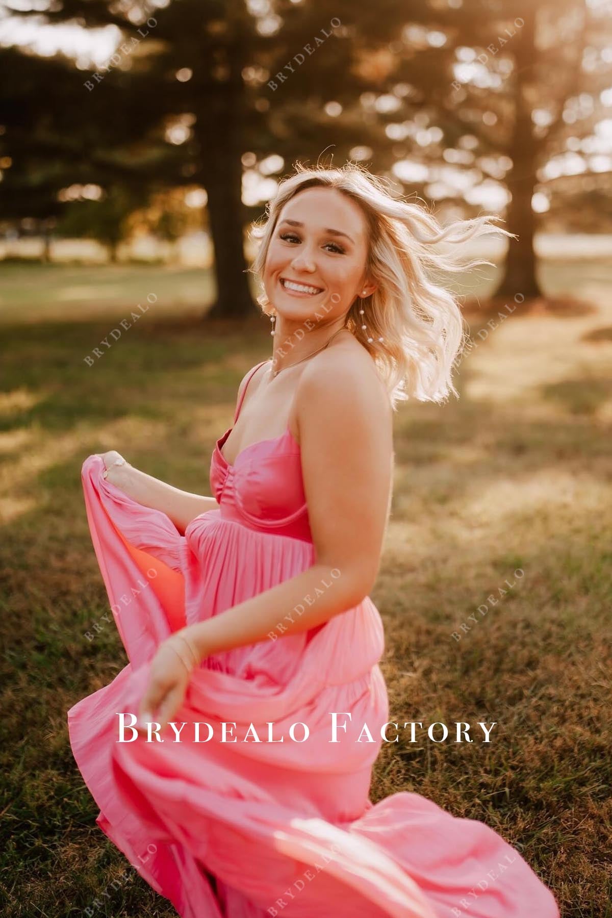 watermelon thin straps formal dress