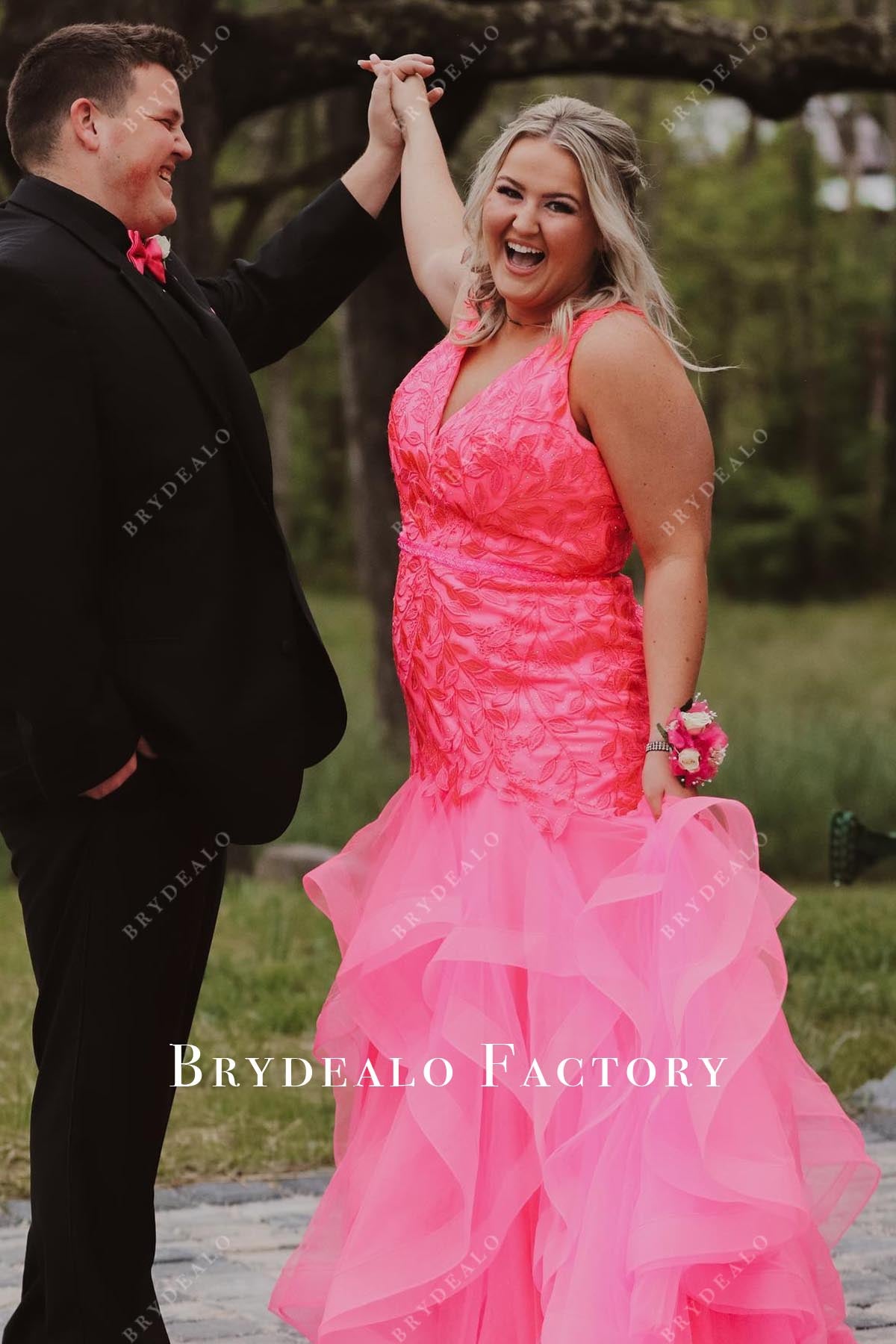 watermelon v neck prom dress