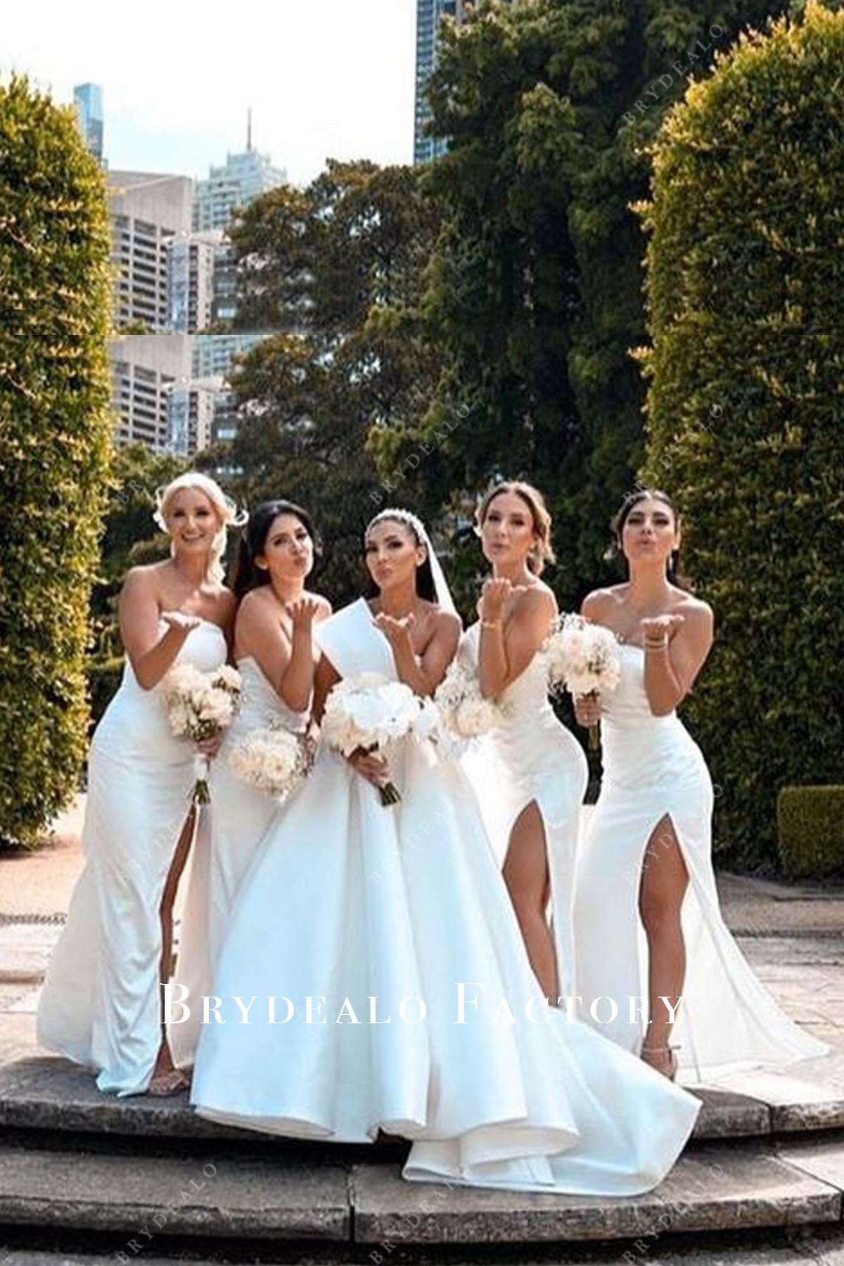 White Strapless Slit Sheath Floor Length Bridesmaid Dresses, image size:1200x1800