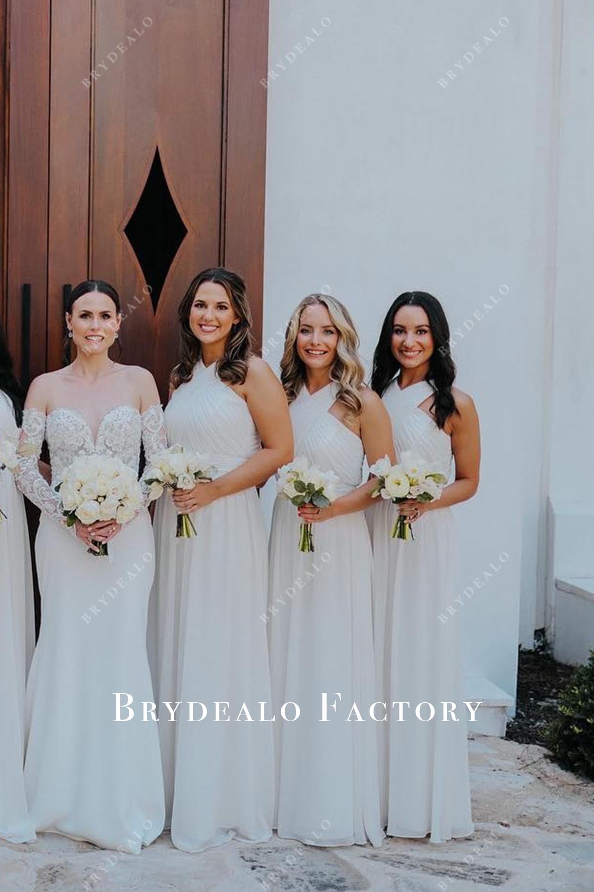 white chiffon a line bridesmaid dress