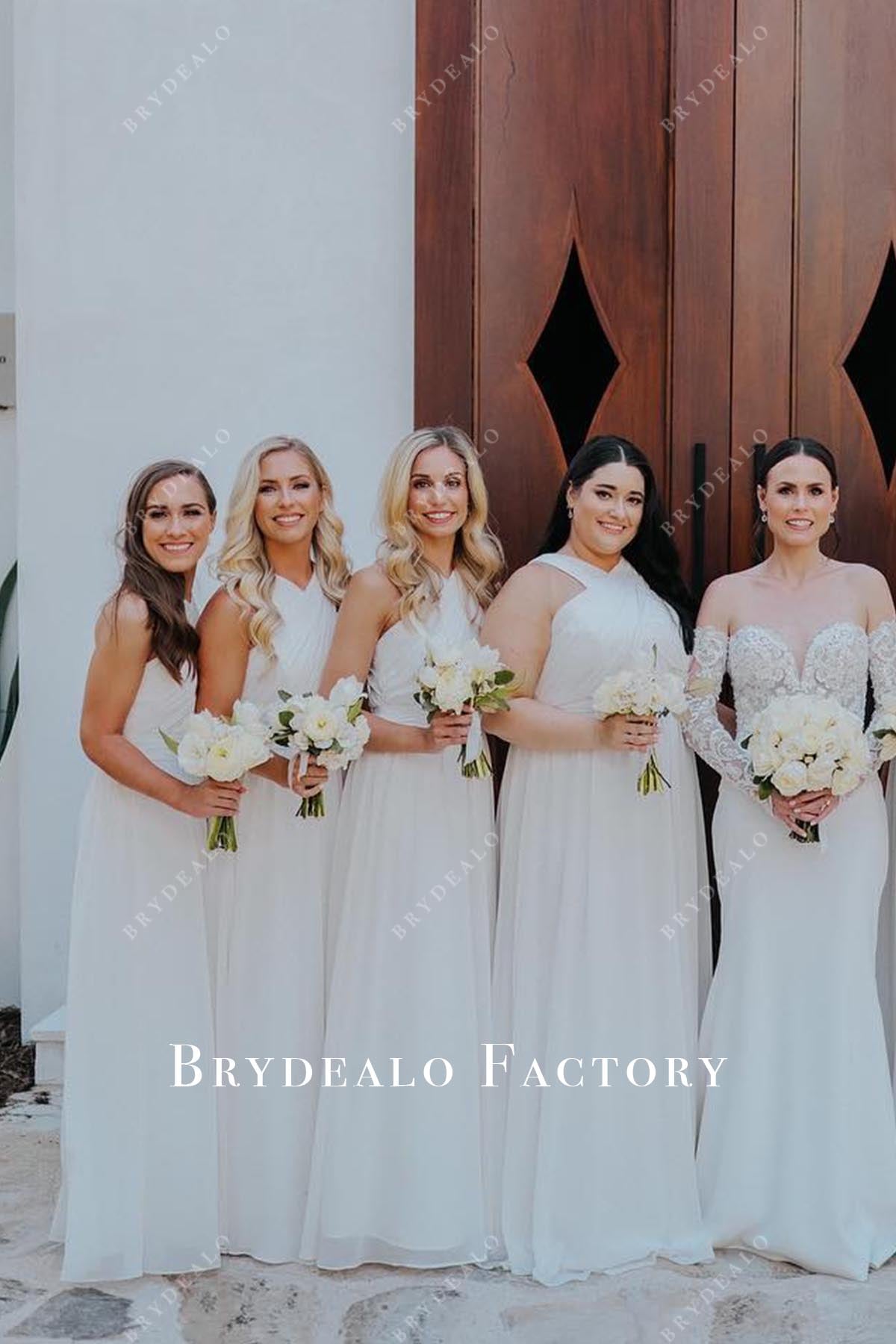 White Chiffon Halter A-Line Bridesmaid Dress