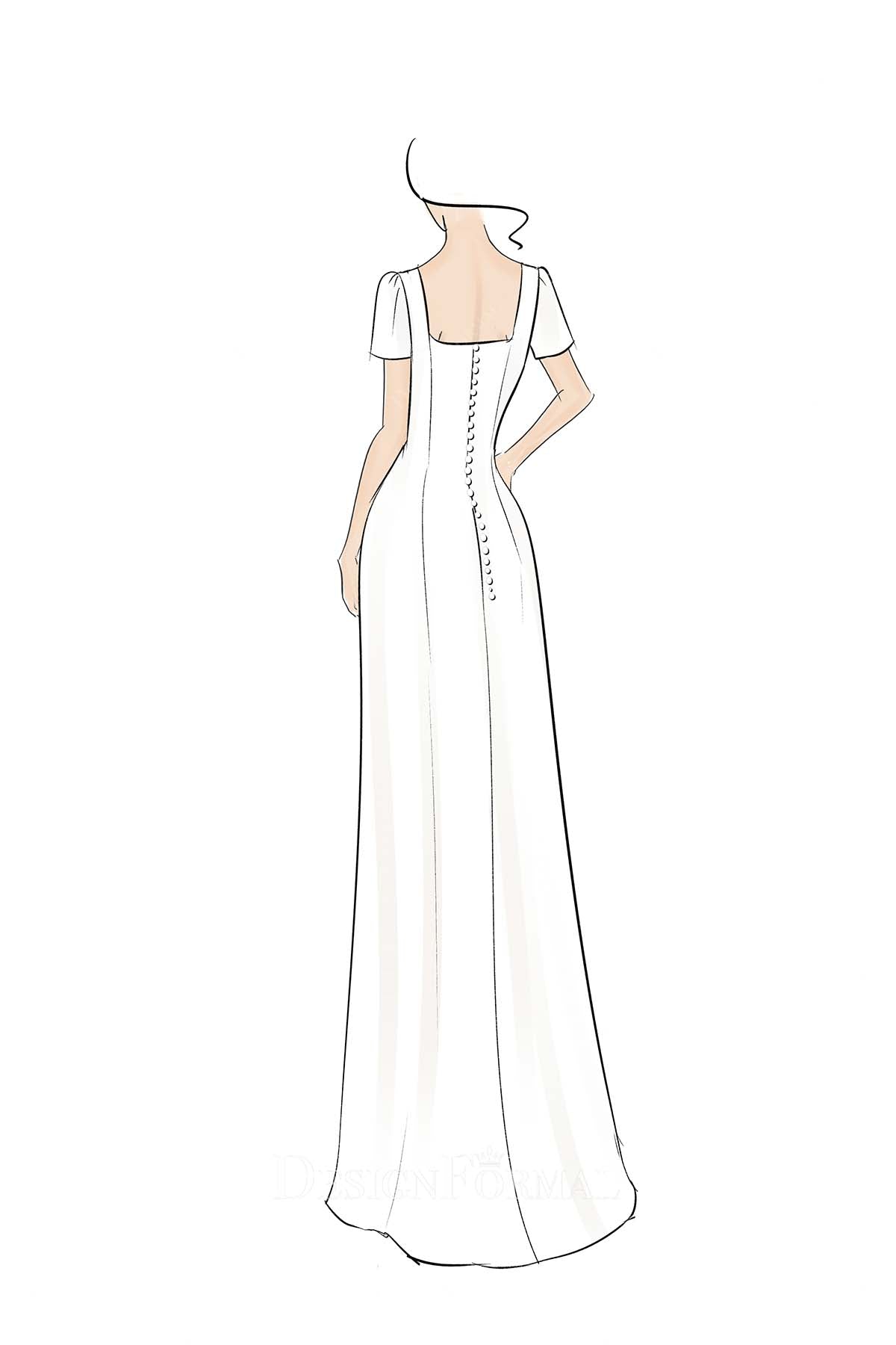 white crepe buttoned back wedding dress