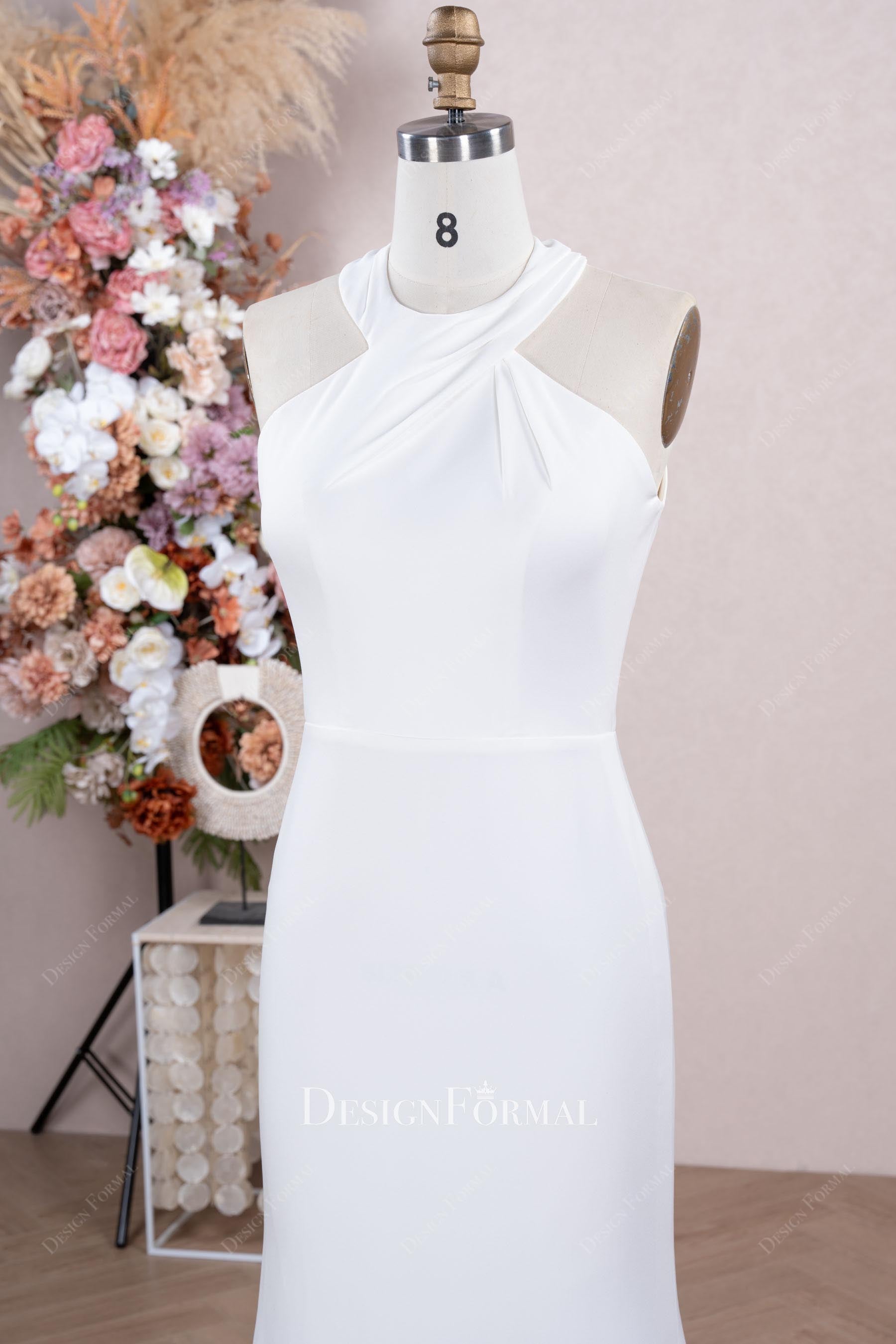 white crepe halter simple wedding dress