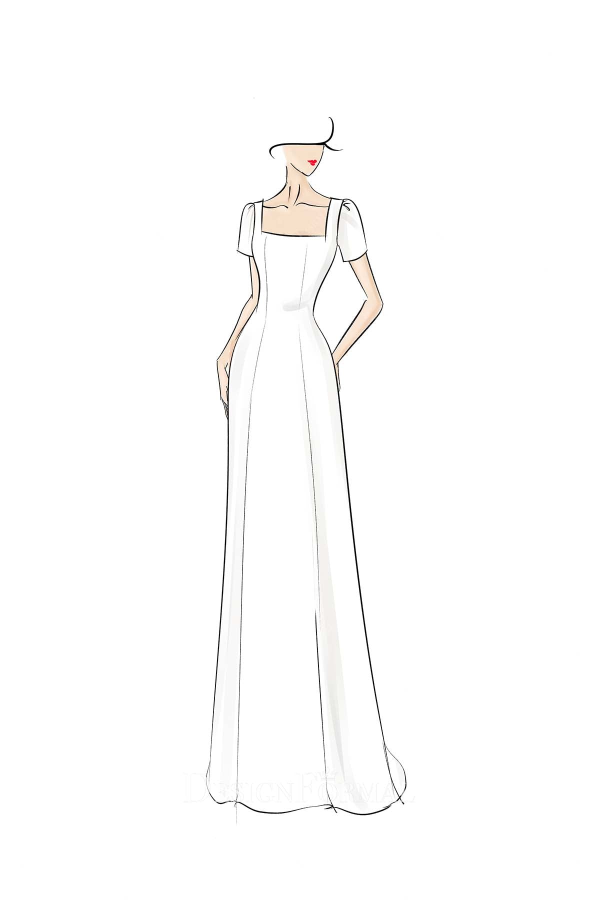 white crepe square neck wedding dress