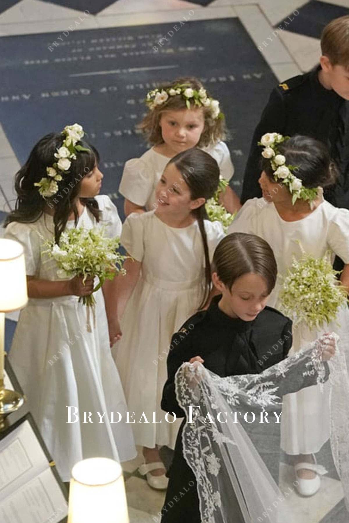 white crew neck flower girl dress