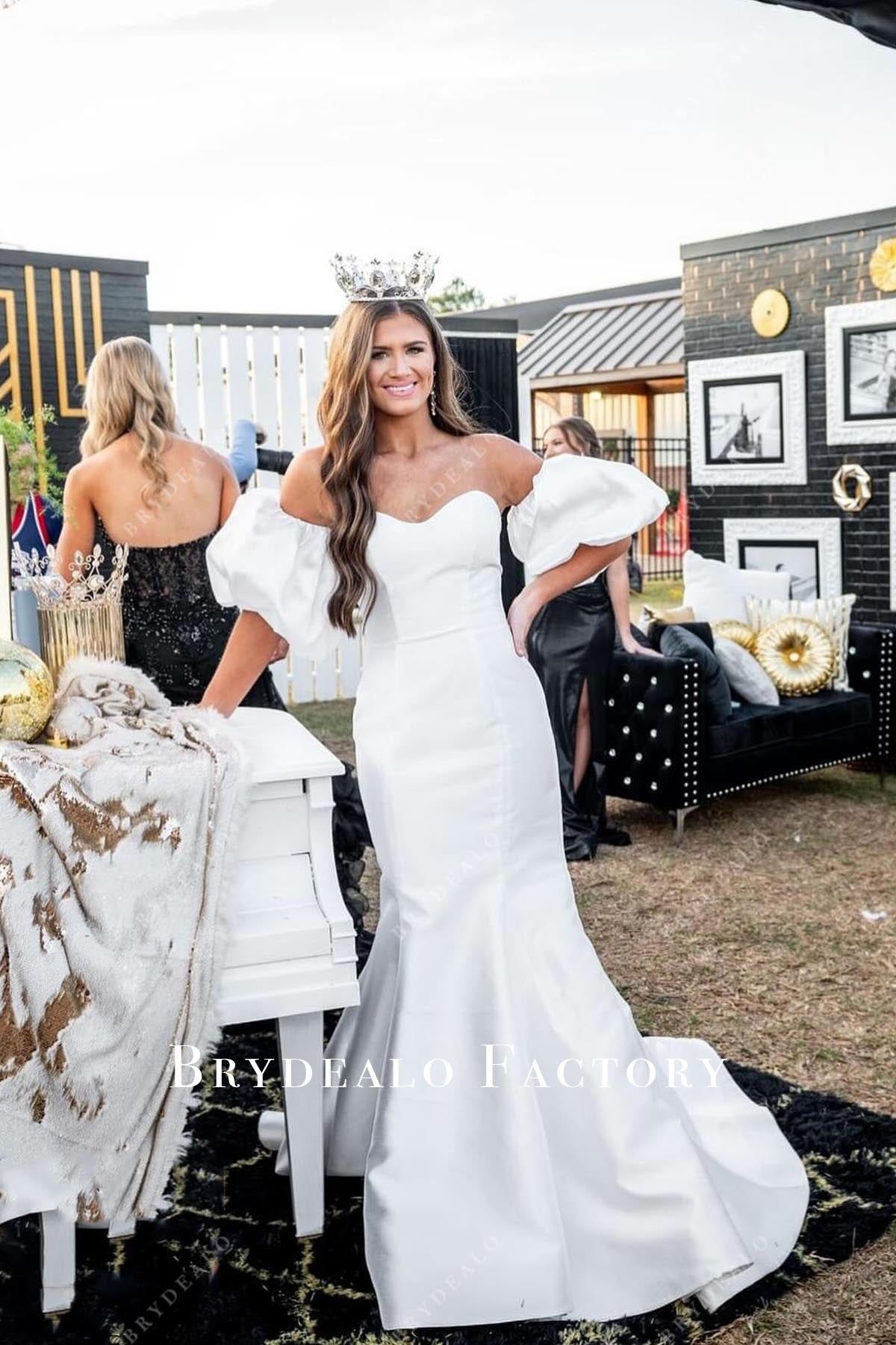 white detachable sleeves homecoming dress