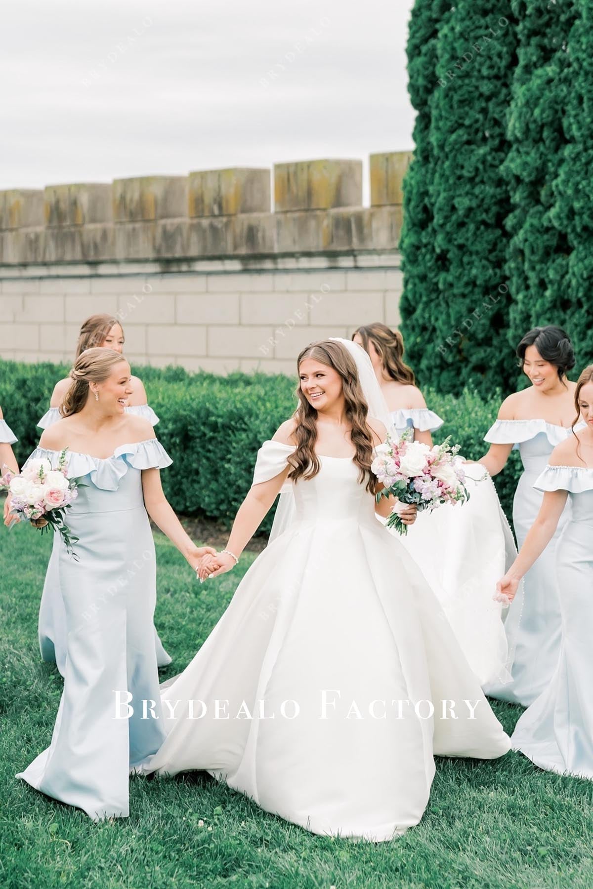 white drop sleeves wedding ballgown