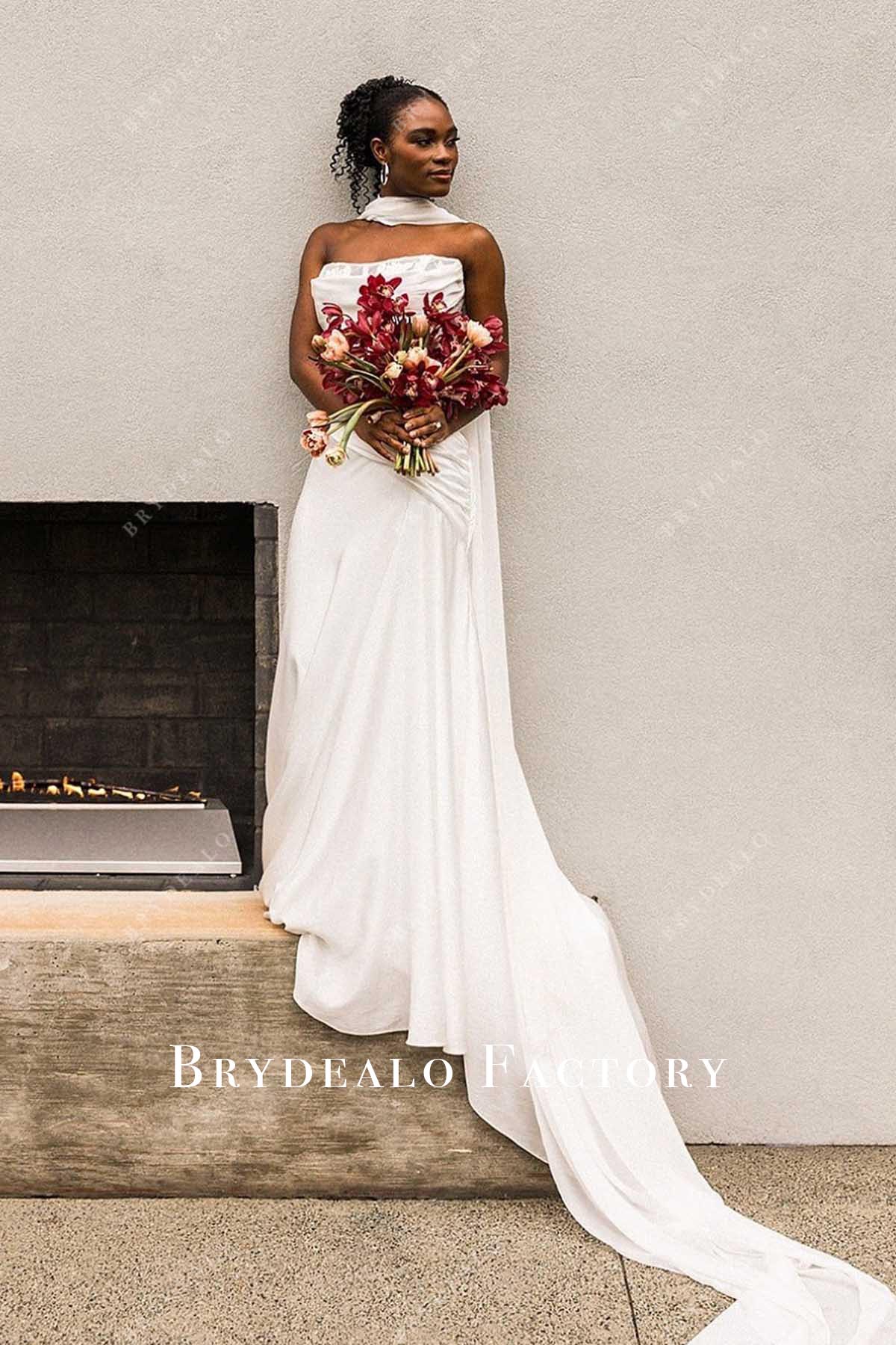 Modern Strapless Corset Draped Fit Flare Wedding Dress Modern Strapless Corset Draped Fit Flare Wedding Dress