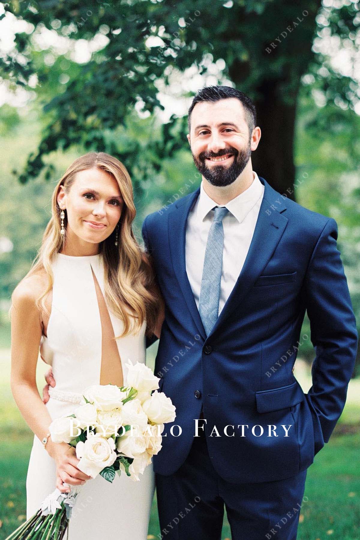 white high neck keyhole mermaid wedding dress