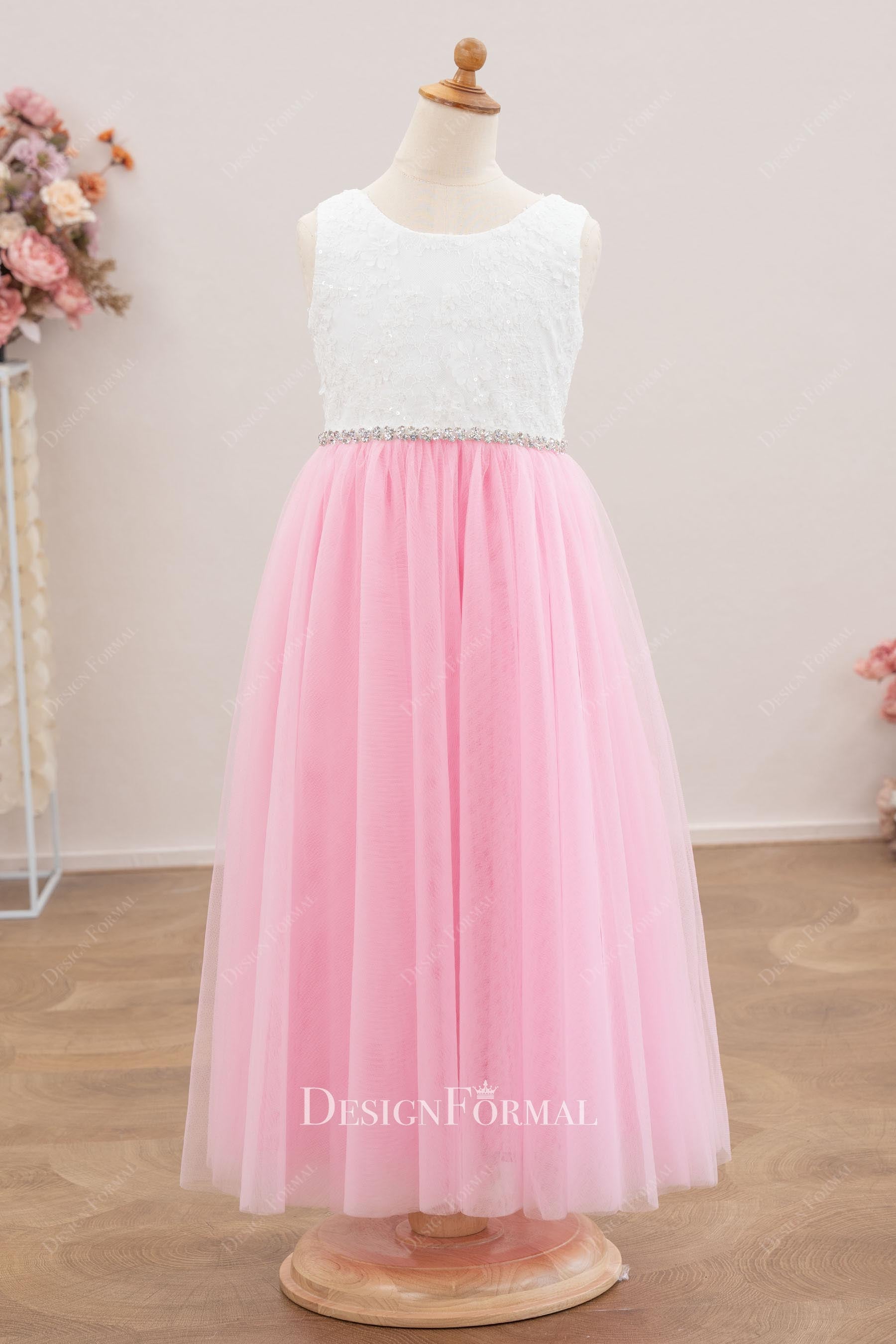 white lace bodice flower girl dress