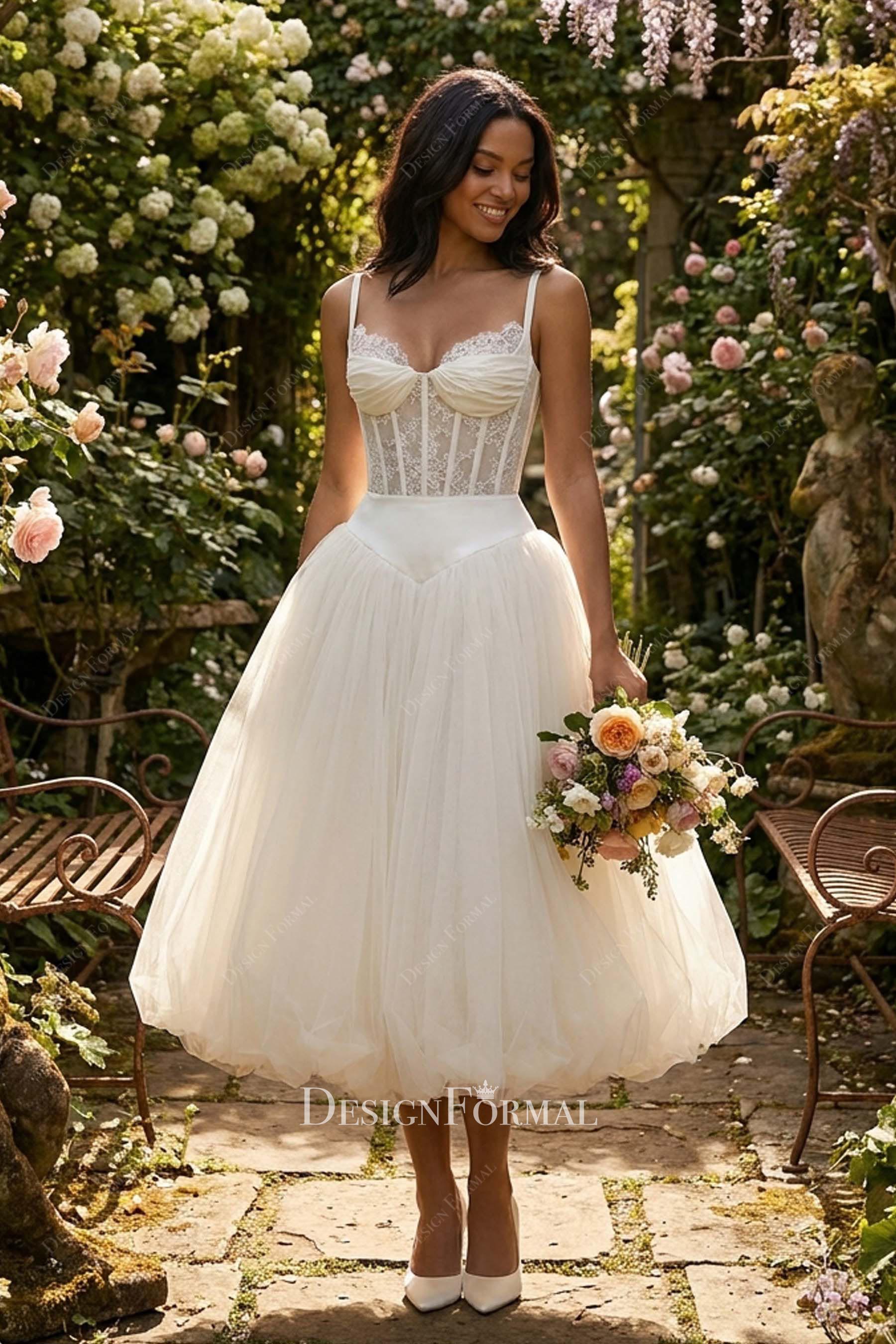 white lace corset puffy a line wedding dress