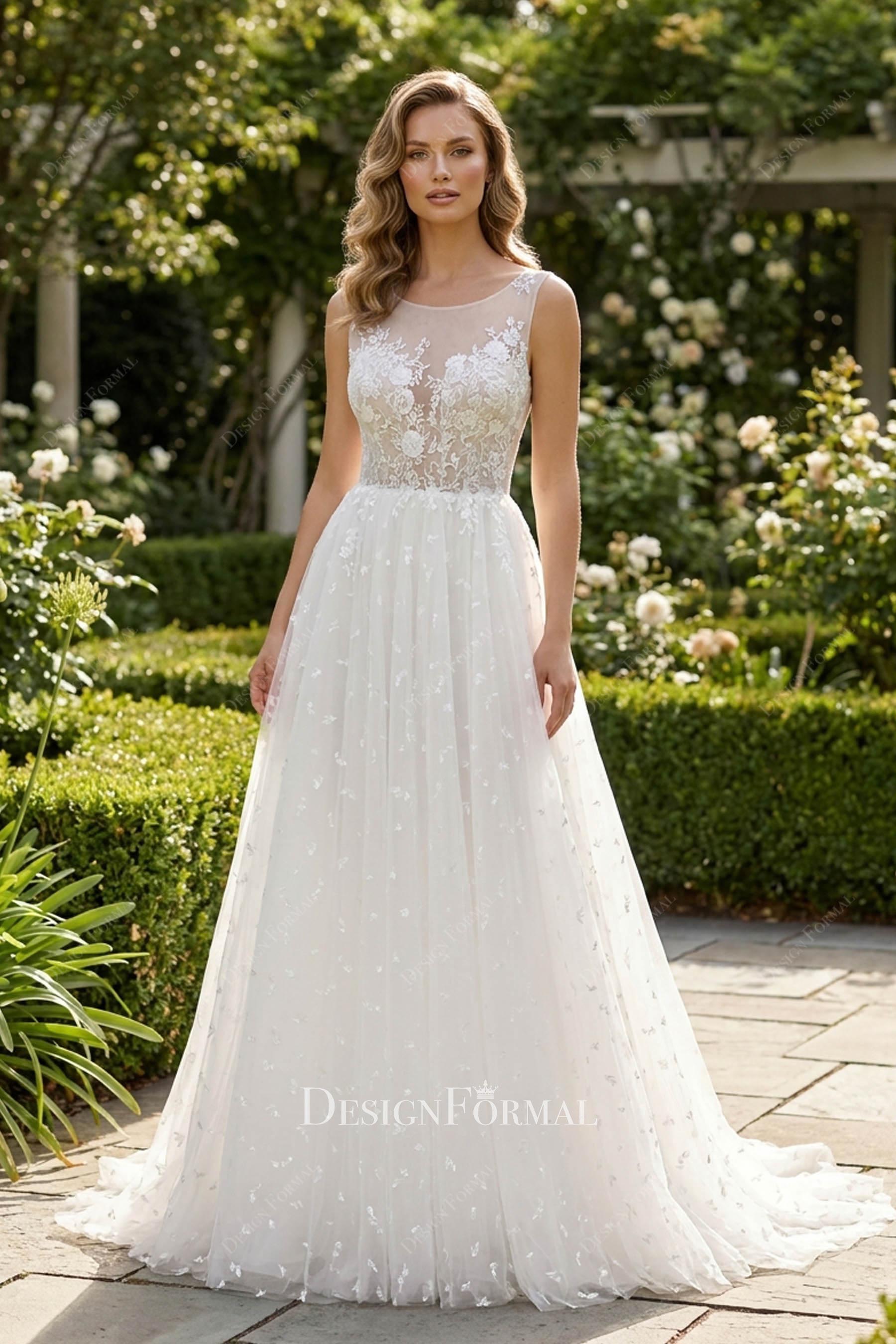 white lace dot tulle bridal dress