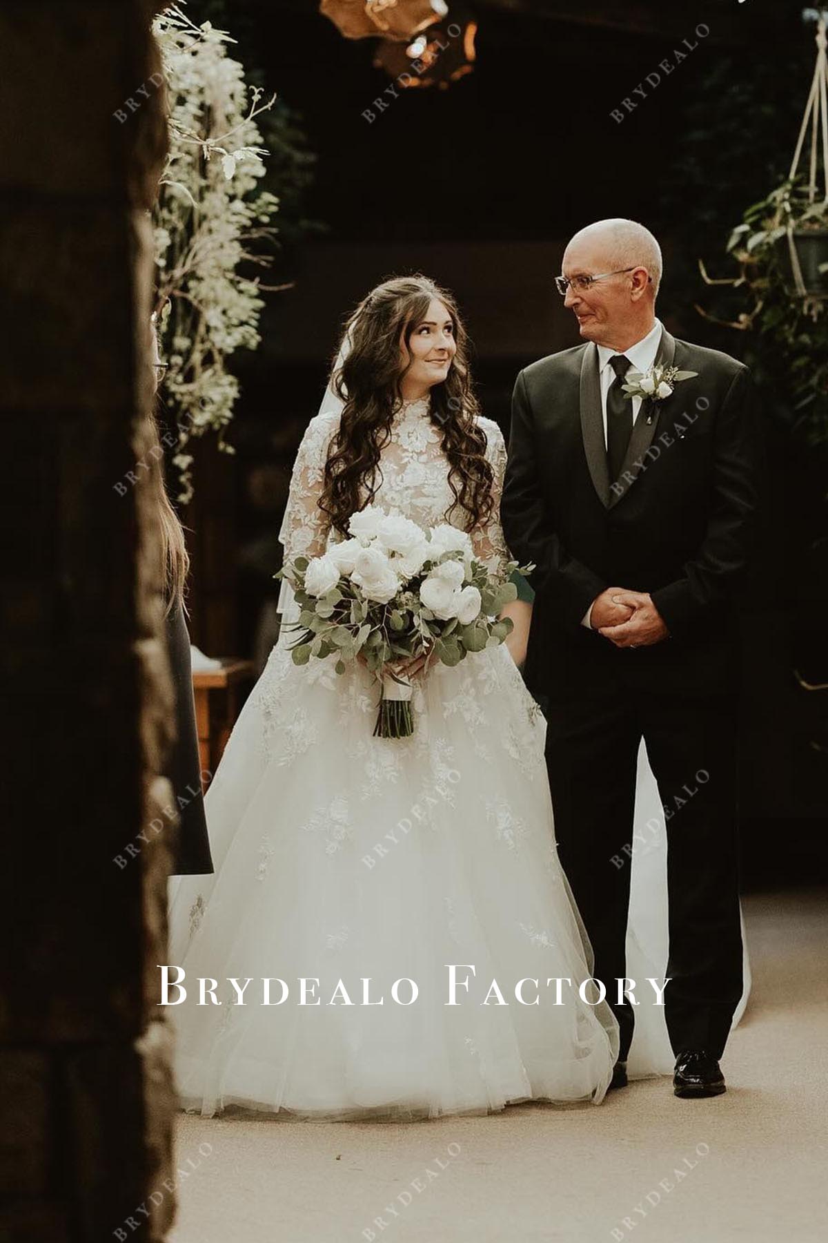 white lace high neck wedding dress