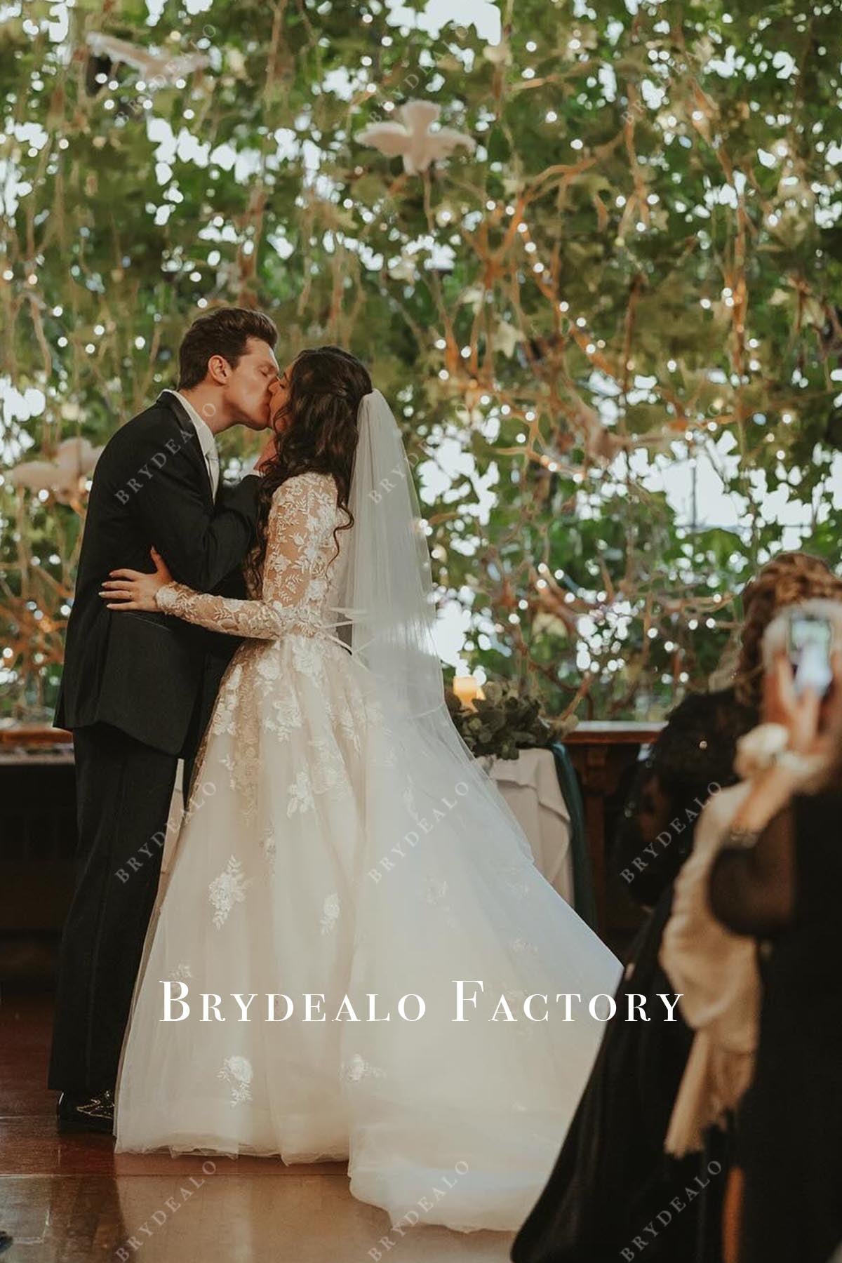 white lace long sleeves wedding dress