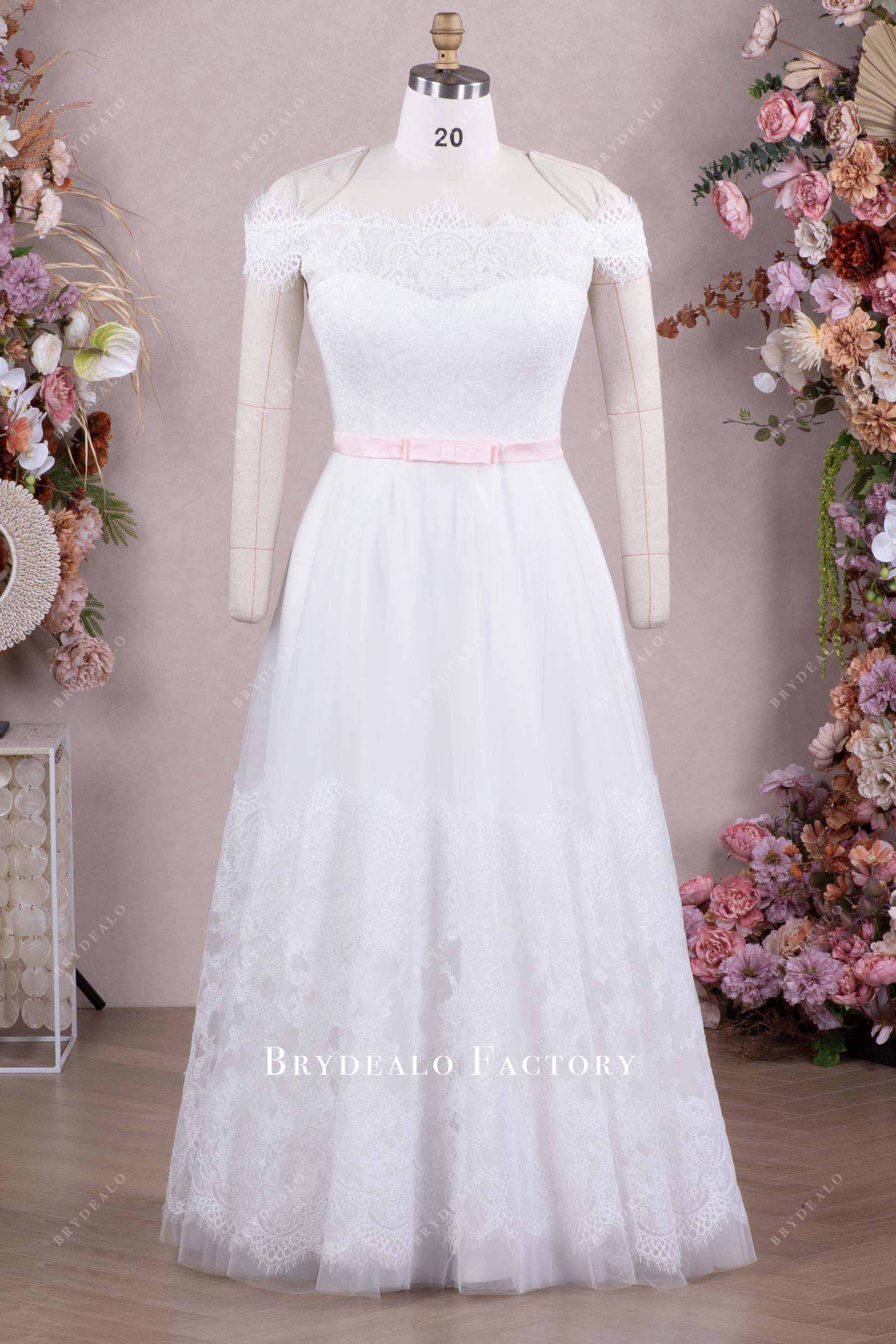 white lac off shoulder wedding dress