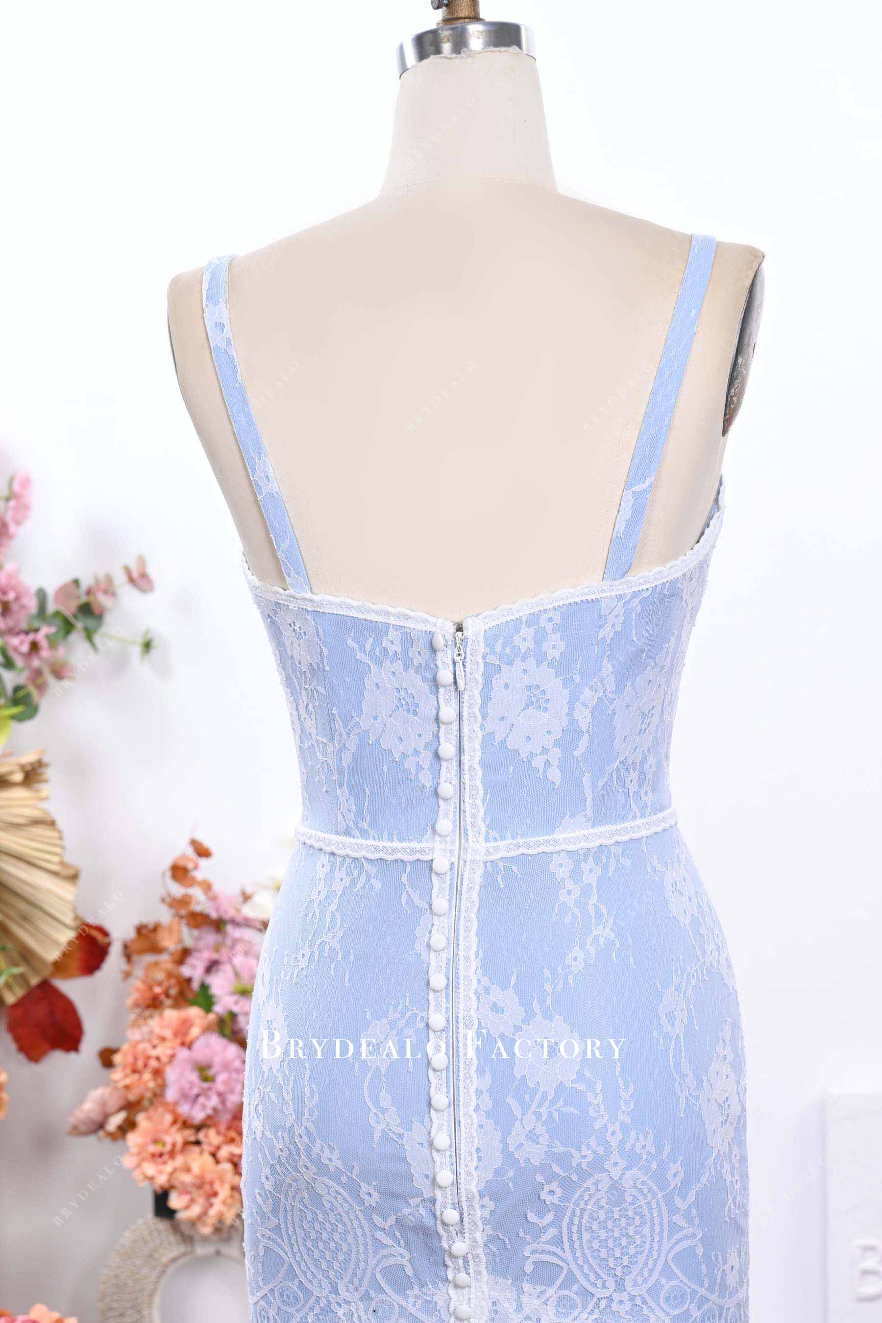 white lace overlay sky blue backless prom dress