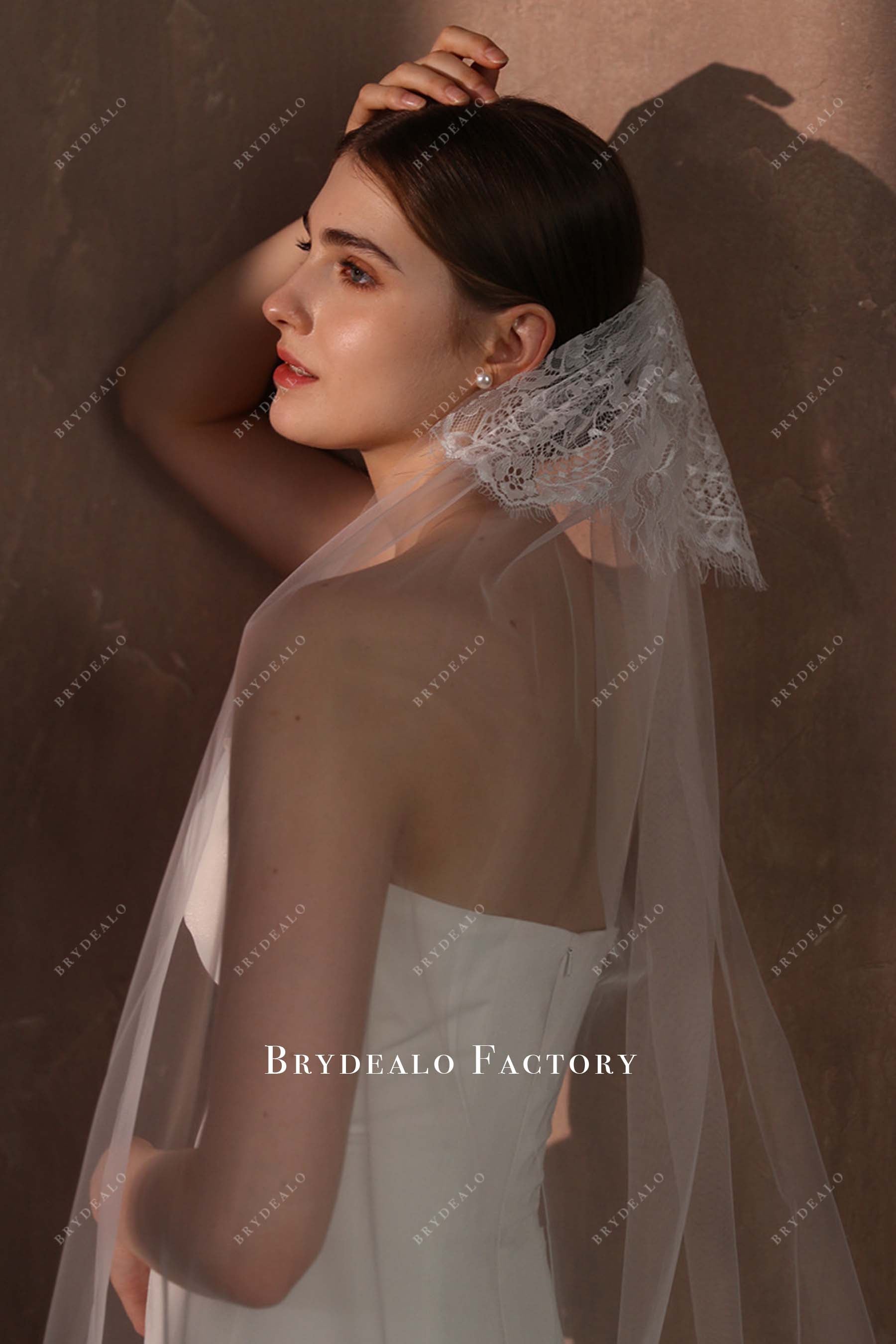 white lace tulle bridal veil
