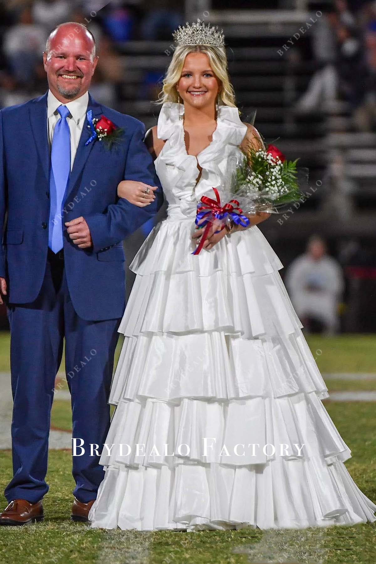 white layered a line homecoming dress