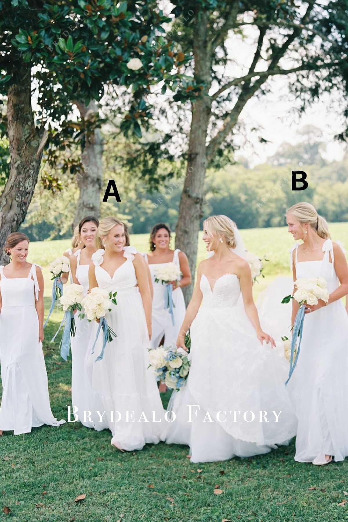 white long mismatched bridesmaid dresses
