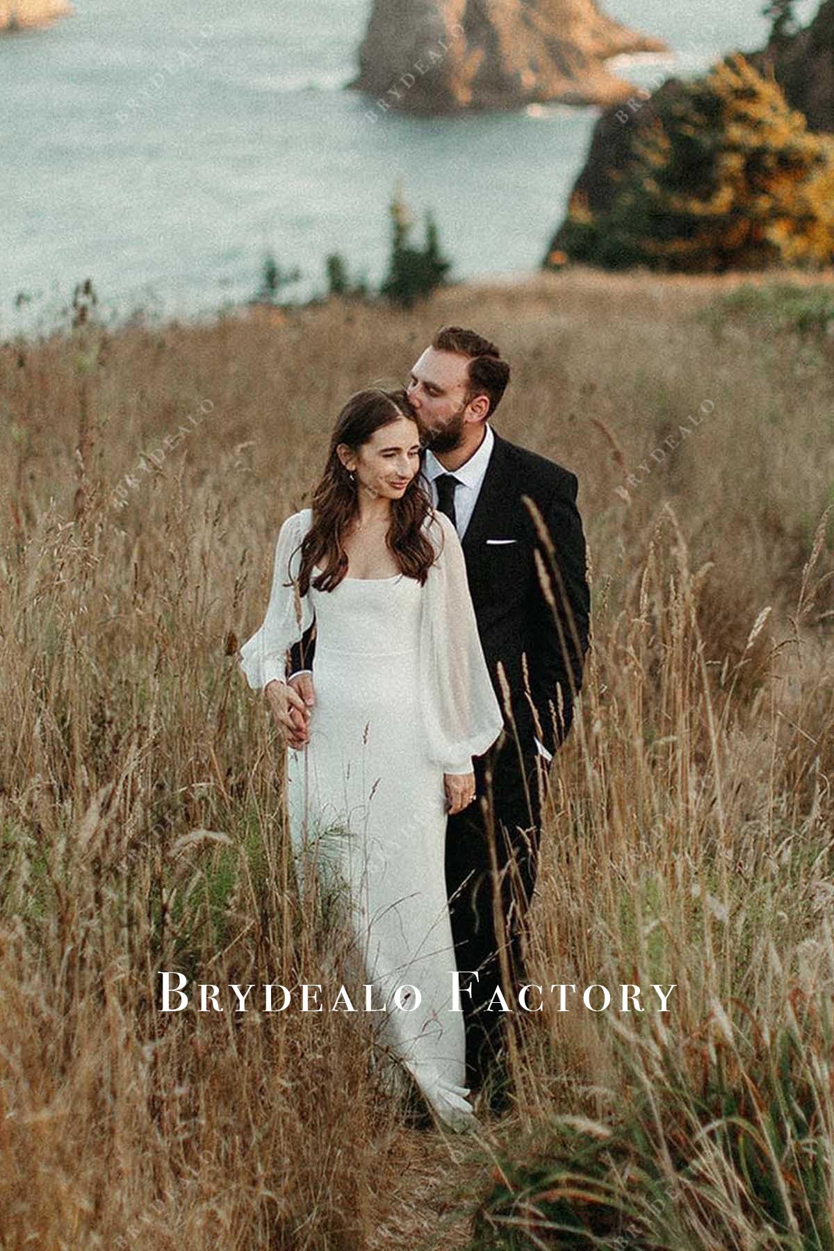 white long sleeves wedding dress