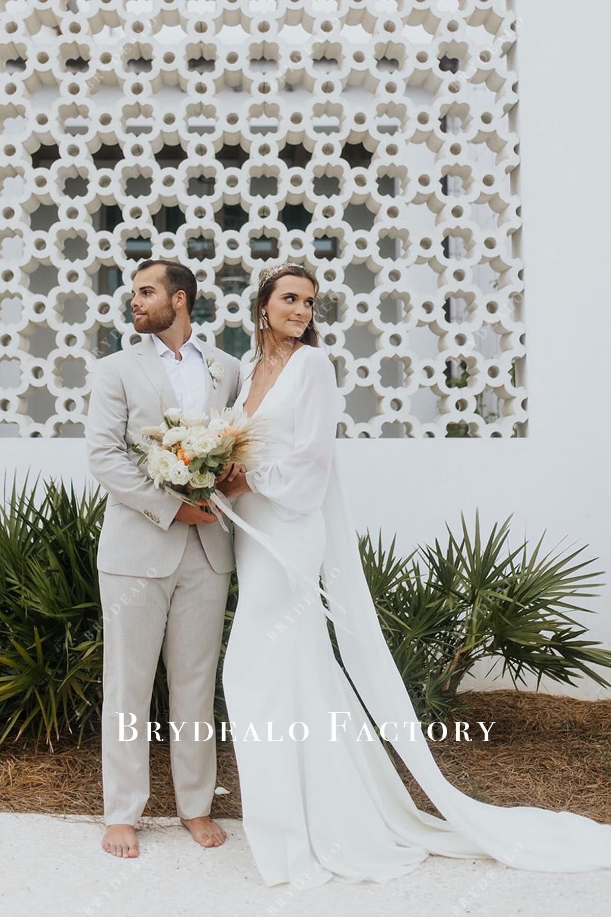 white long sleeves wedding dress
