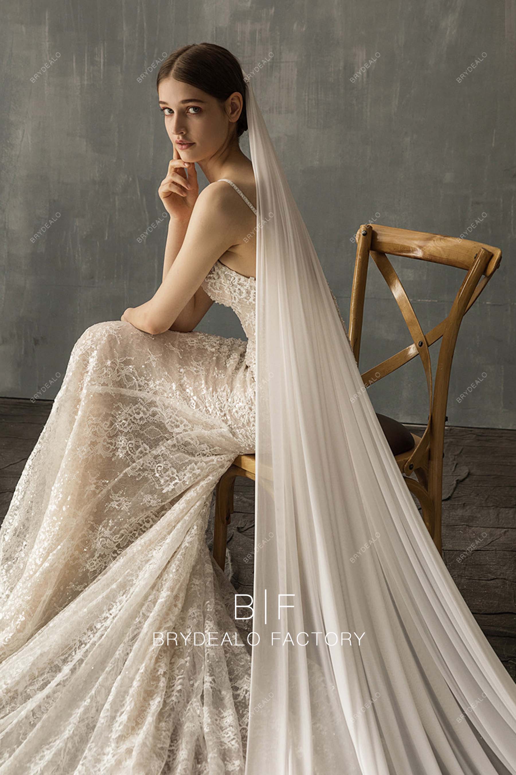 white mesh bridal veil