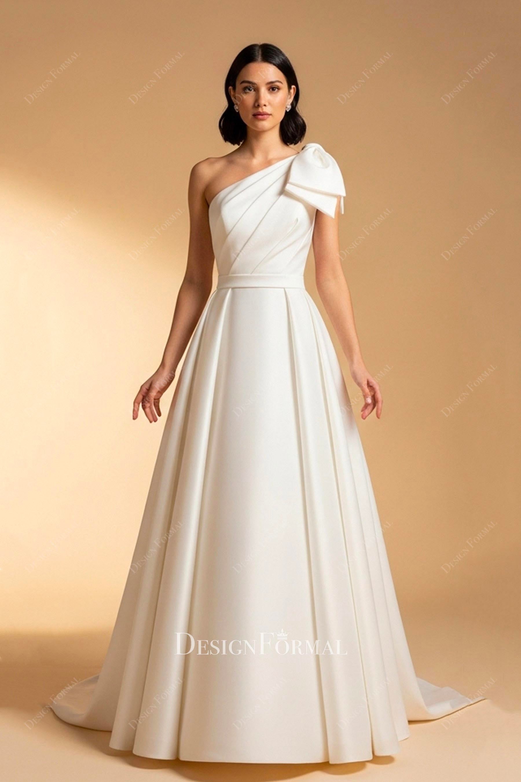 white one shoulder Mikado wedding dress