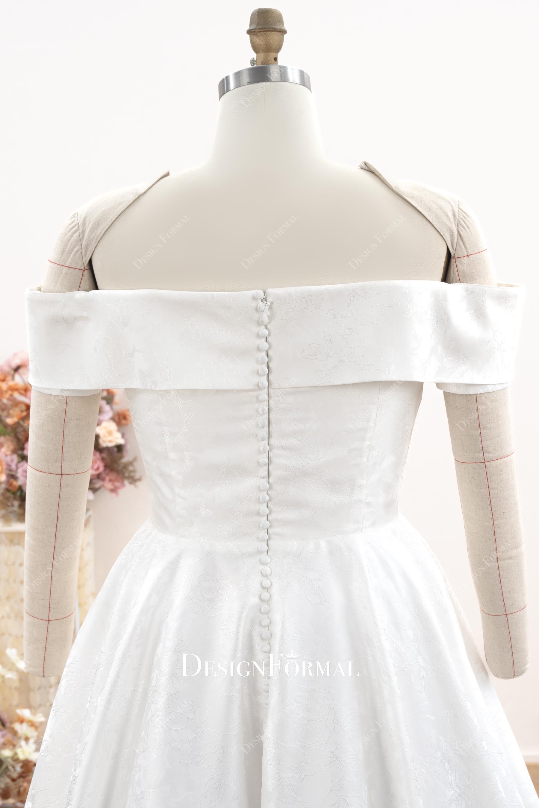 White Open Back Jacquard Wedding Dress