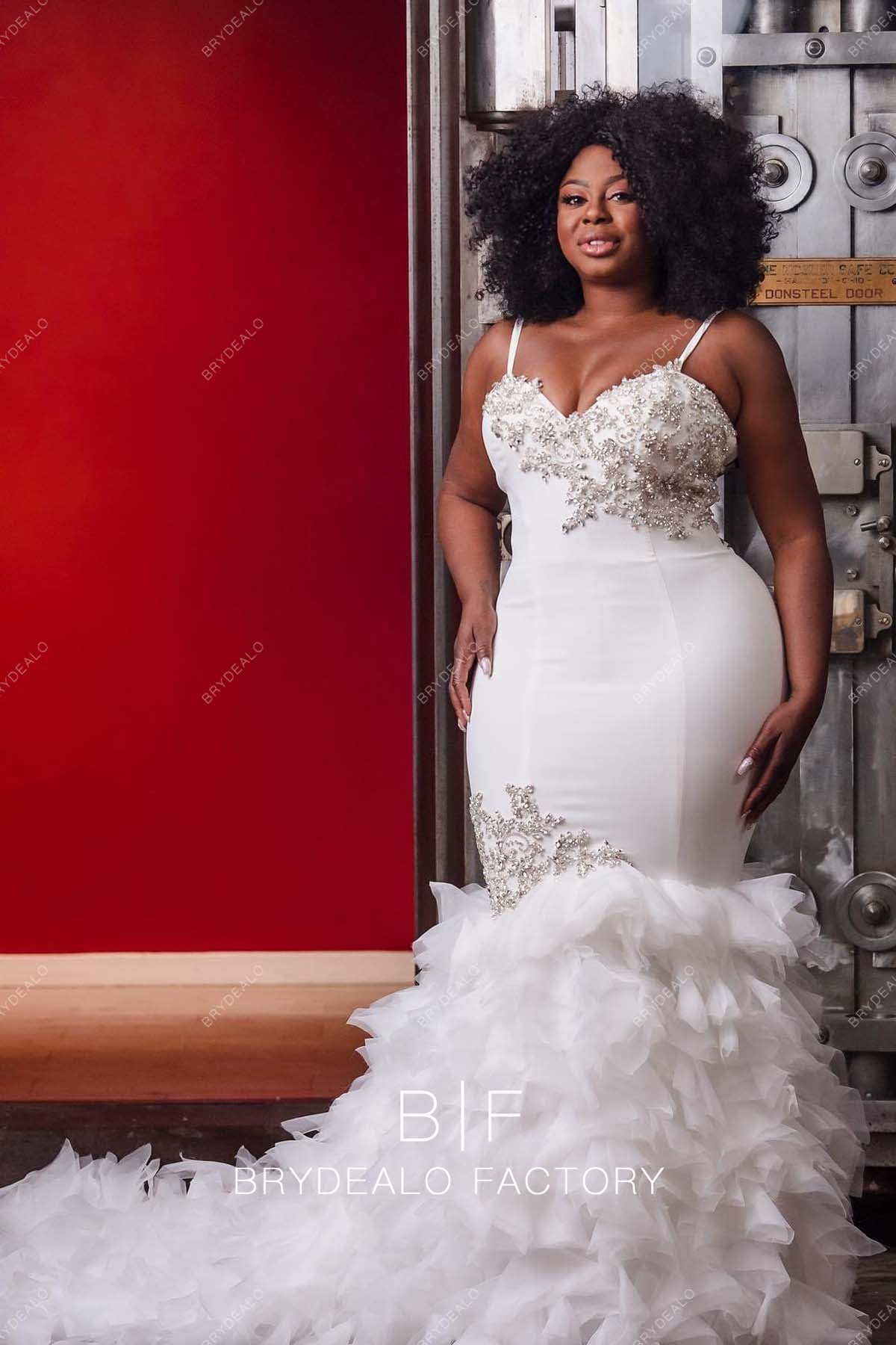 Beaded Lace Sweetheart Neck Plus Size Organza Trumpet Bridal Dress Beaded Lace Sweetheart Neck Plus Size Organza Trumpet Bridal Dress