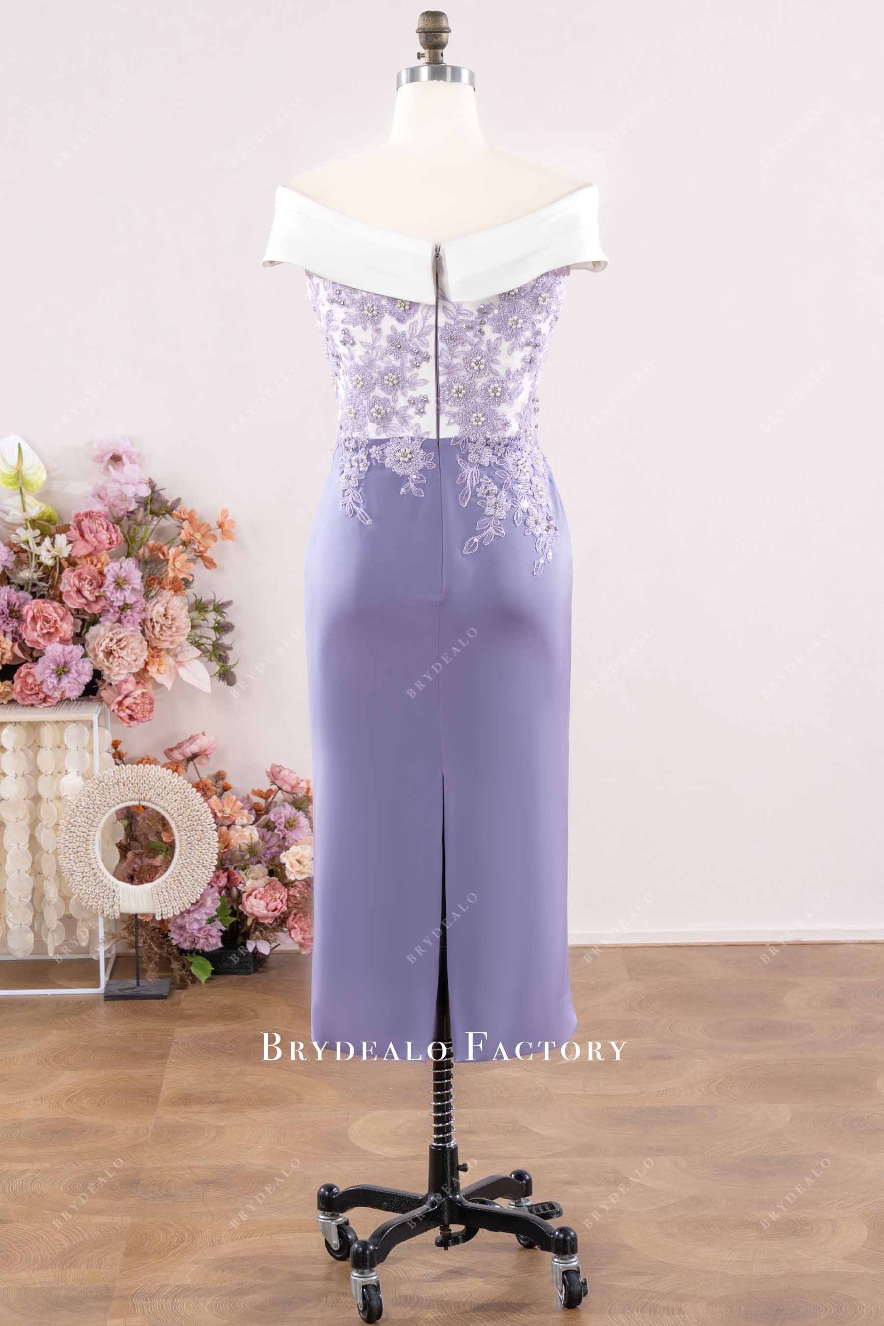 white purple lace midi formal dress