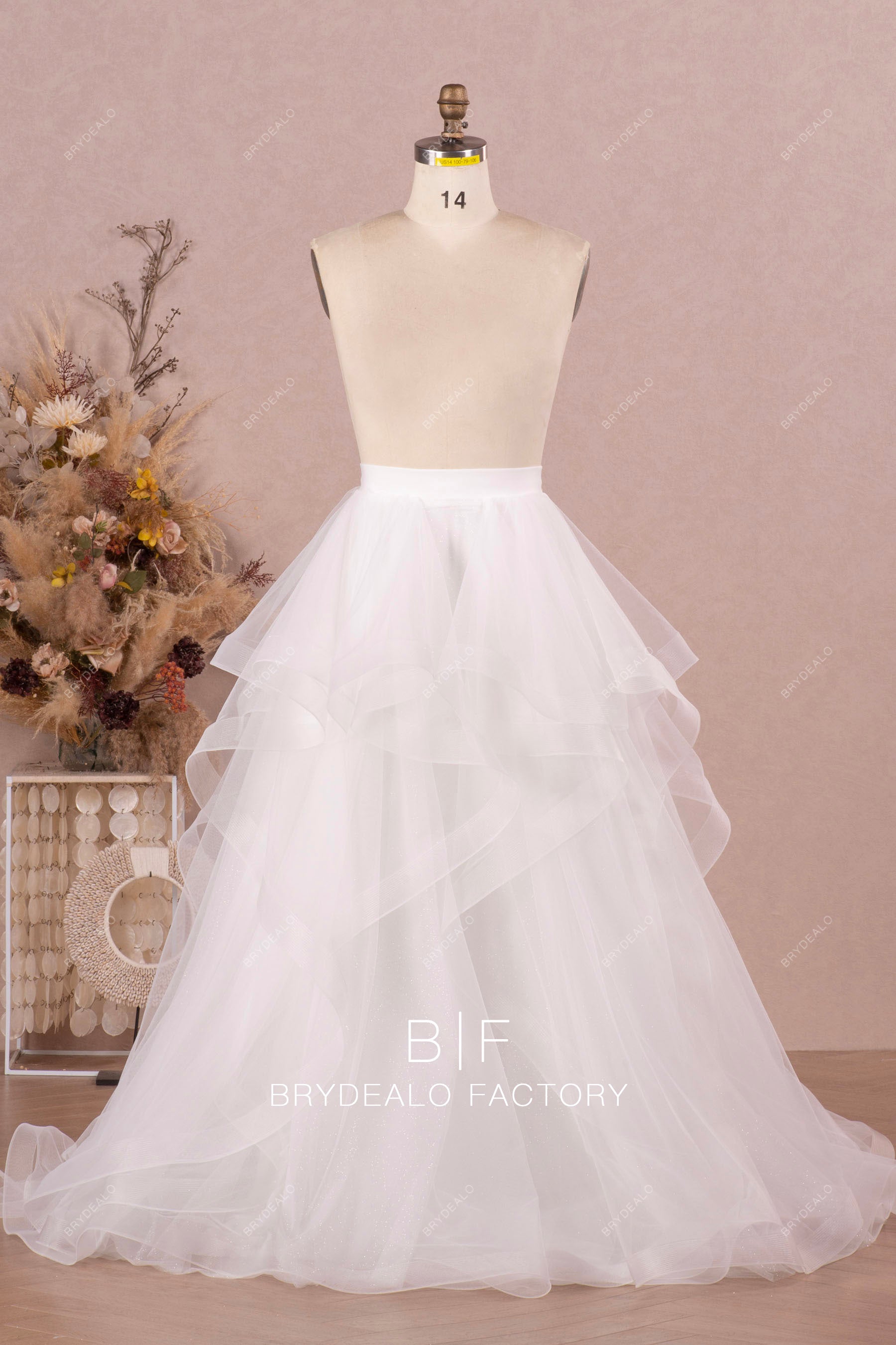 Princess White Tulle Ruffled Long Puffy Bridal Skirt