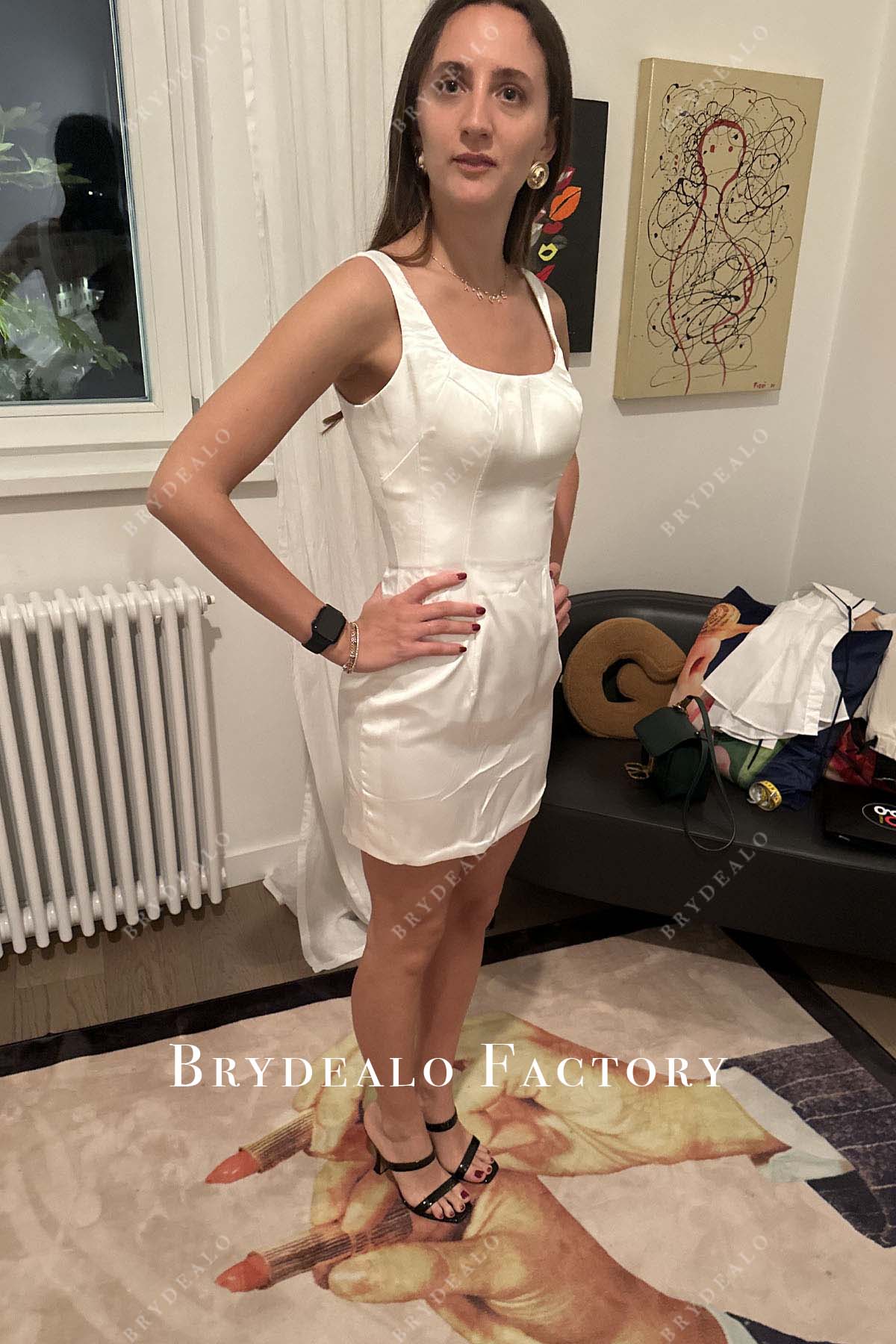 white satin mini bodycon cocktail party dress