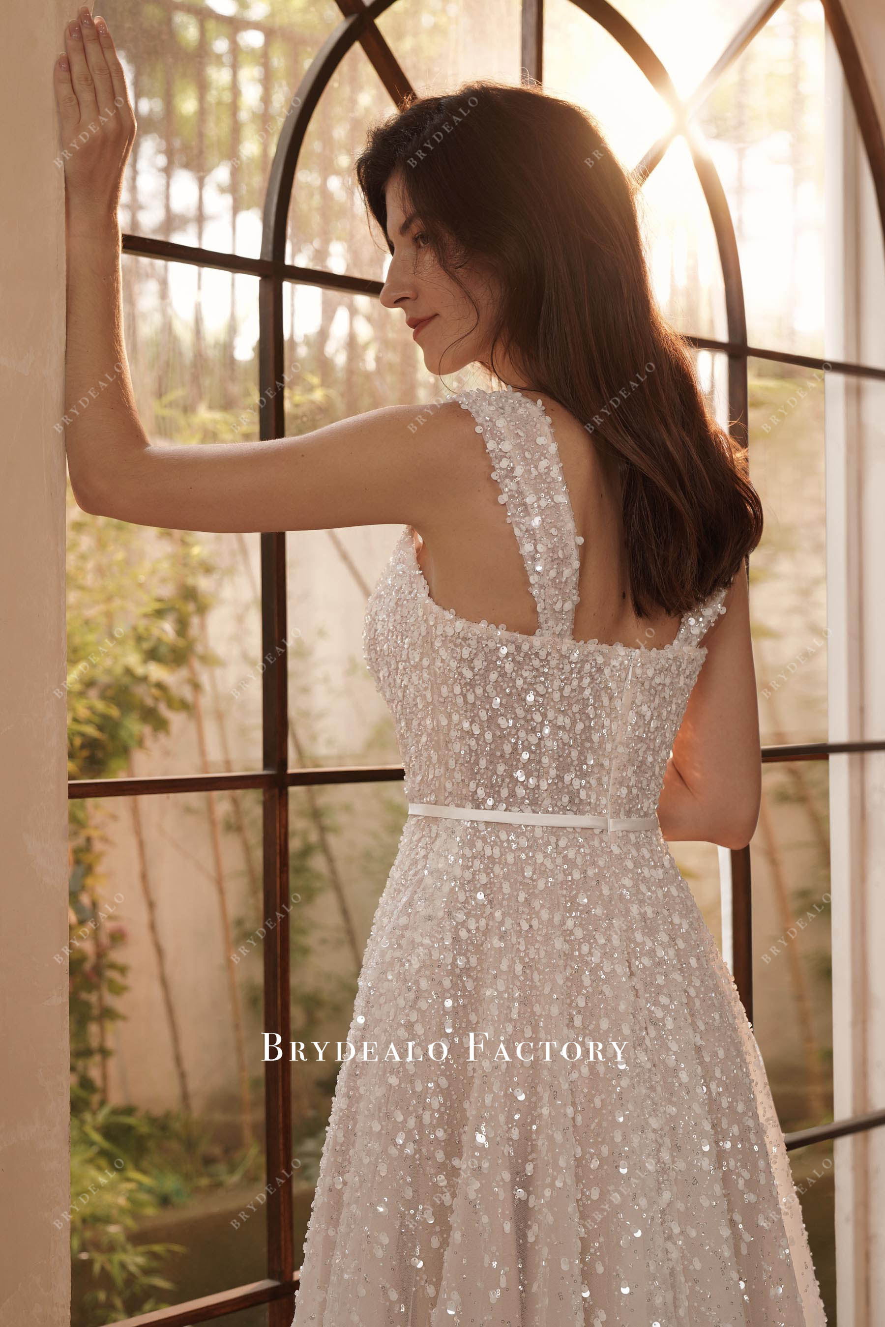 white sequined bridal dress