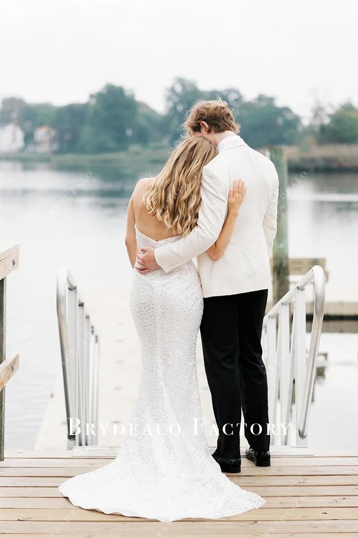 white sequined mermaid wedding dress