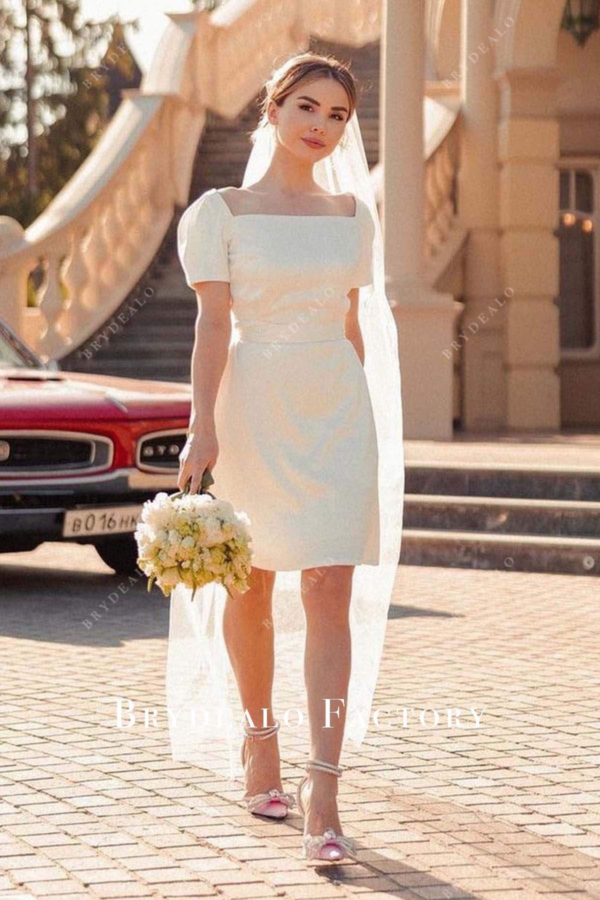 White Puffy Sleeves Knee Length City Wedding Dress White Puffy Sleeves Knee Length City Wedding Dress