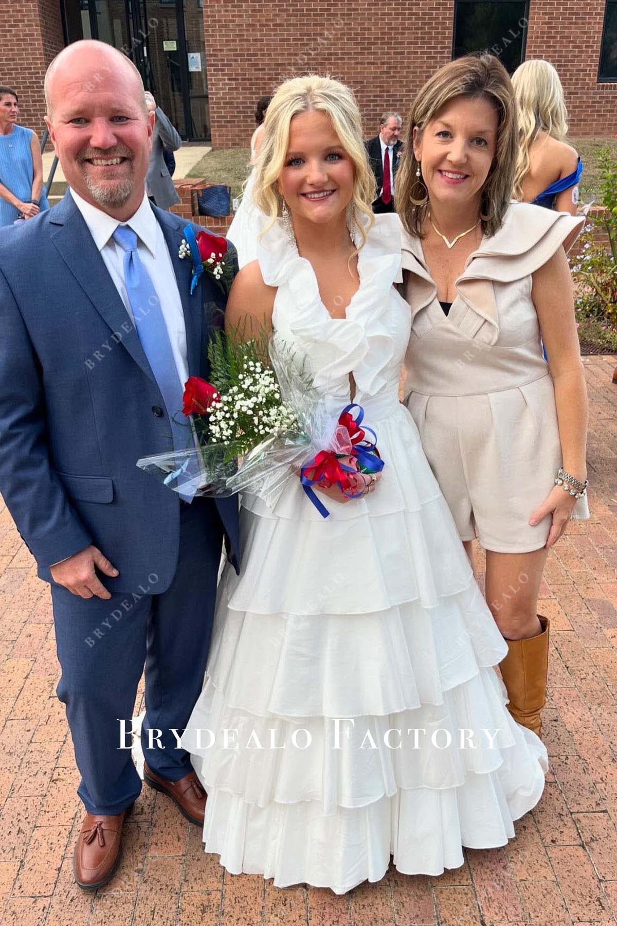 white sleeveless a line homecoming dress
