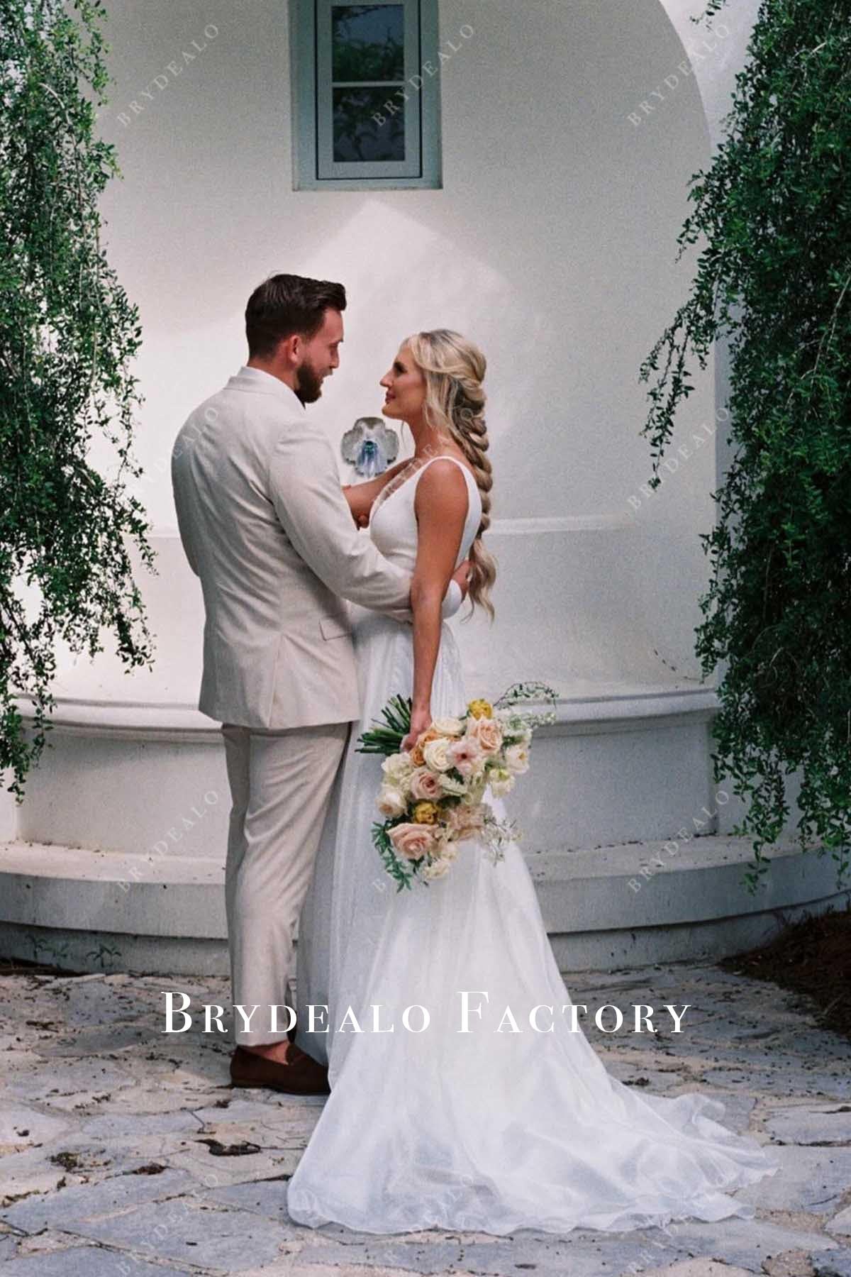 white sleeveless a line wedding dress