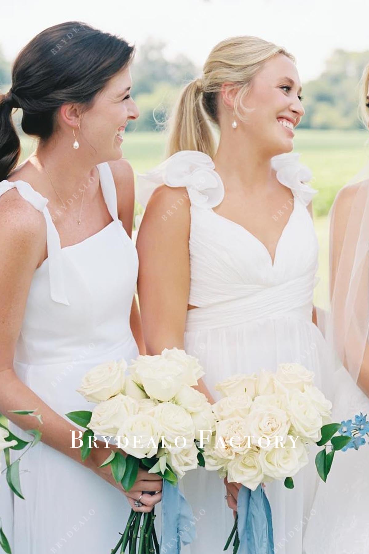 white sleeveless mismatched bridesmaid dresses
