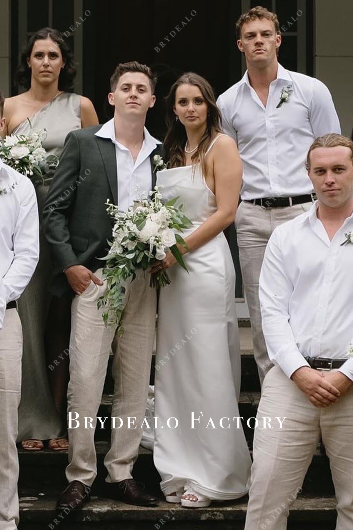 white sleeveless wedding dress