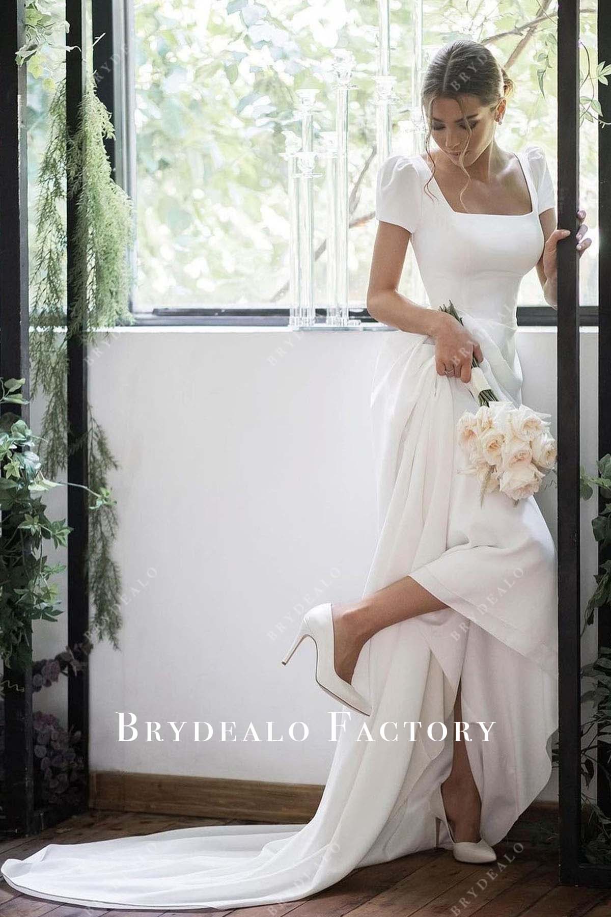Square Neck White Puffy Sleeves Court Train Bridal Dress Square Neck White Puffy Sleeves Court Train Bridal Dress