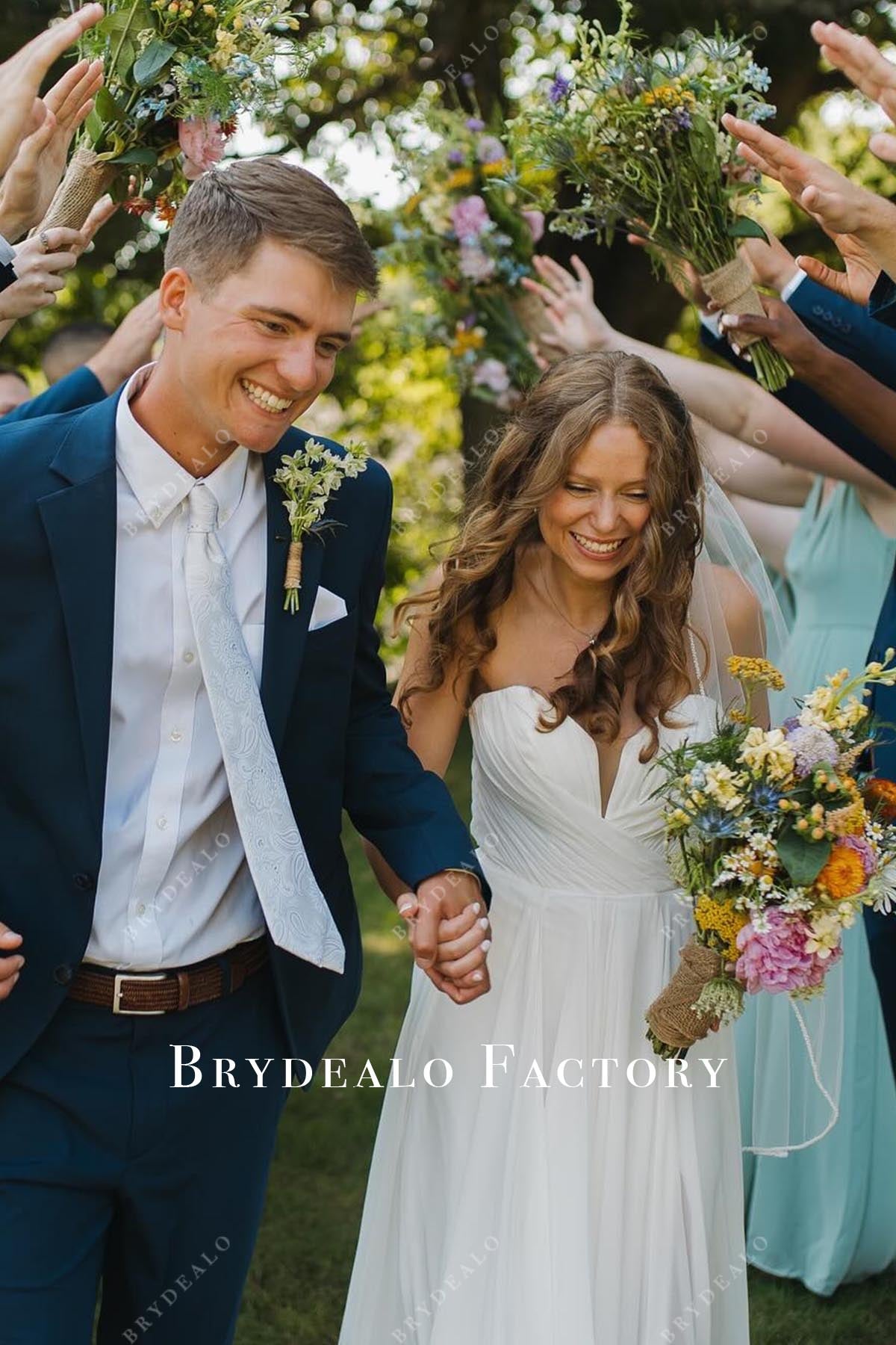 white strapless a line wedding dress