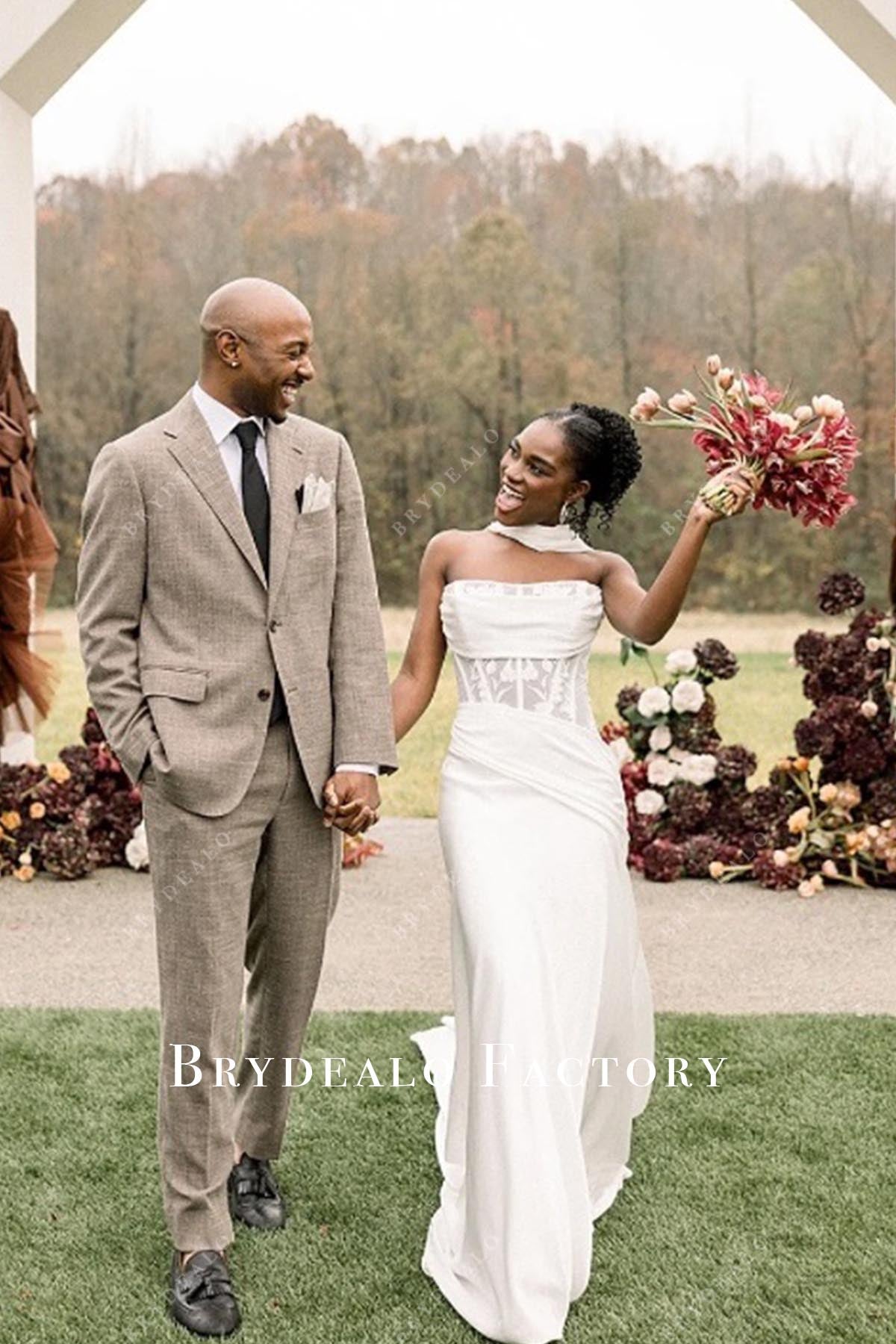 white strapless wedding dress