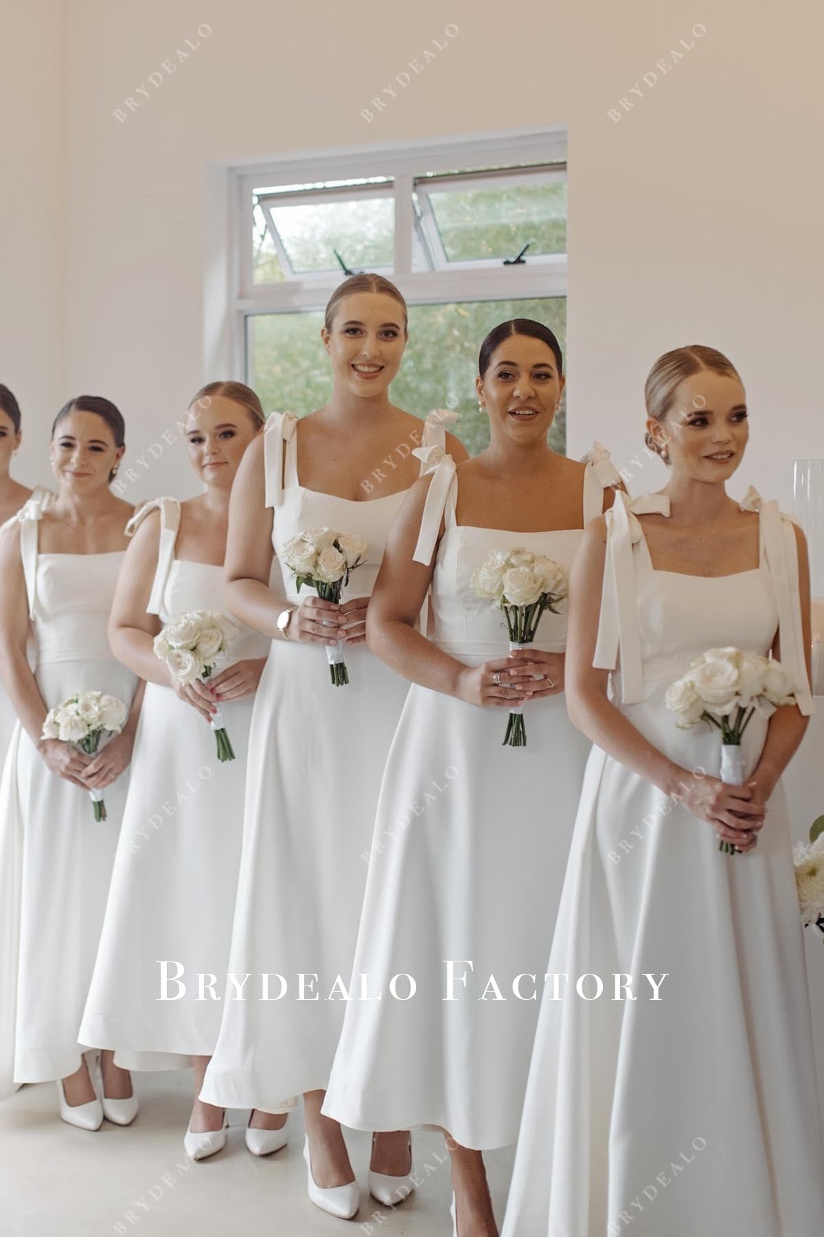 white straps a line bridesmaid dress
