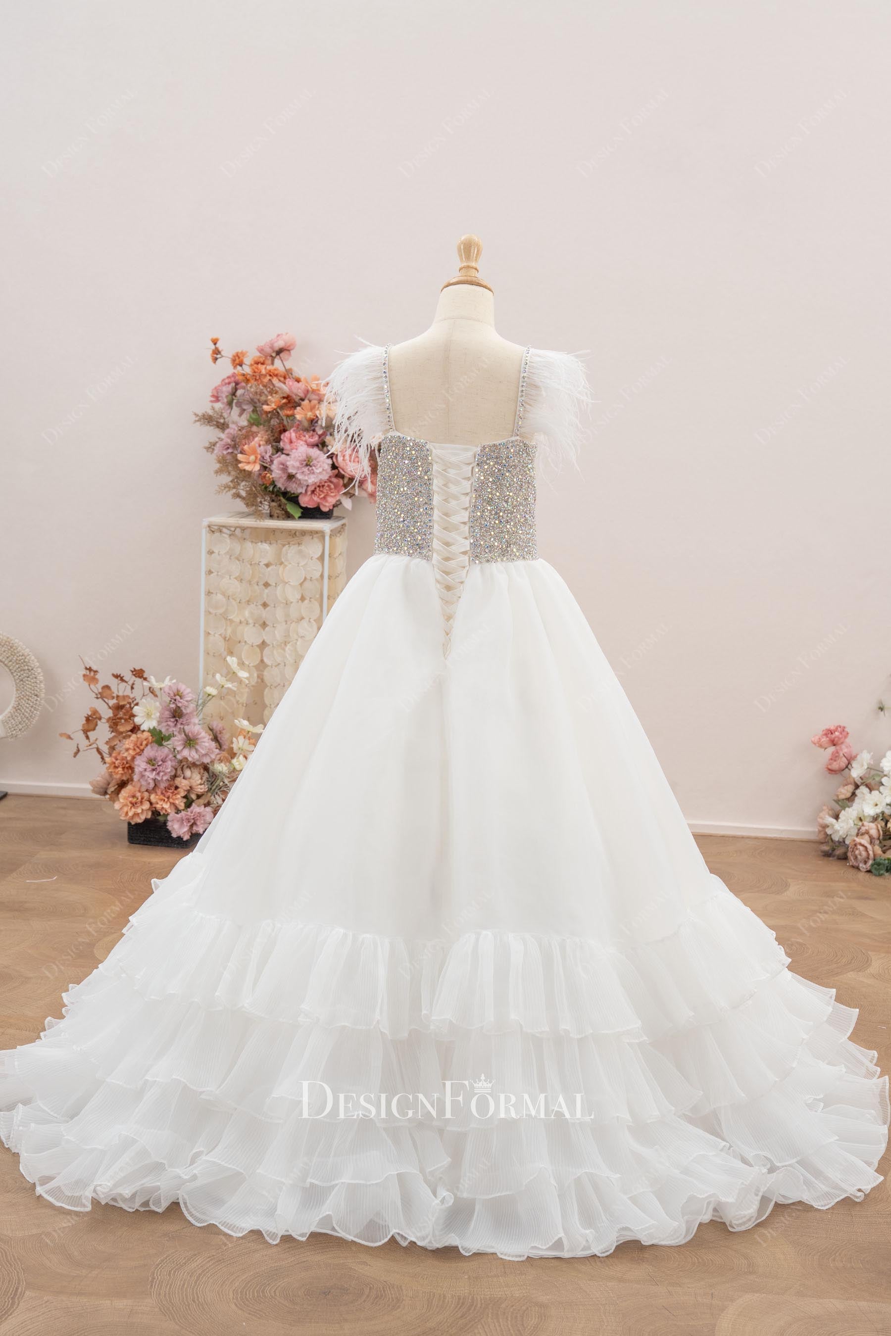white tiered a line floor length teen pageant dress