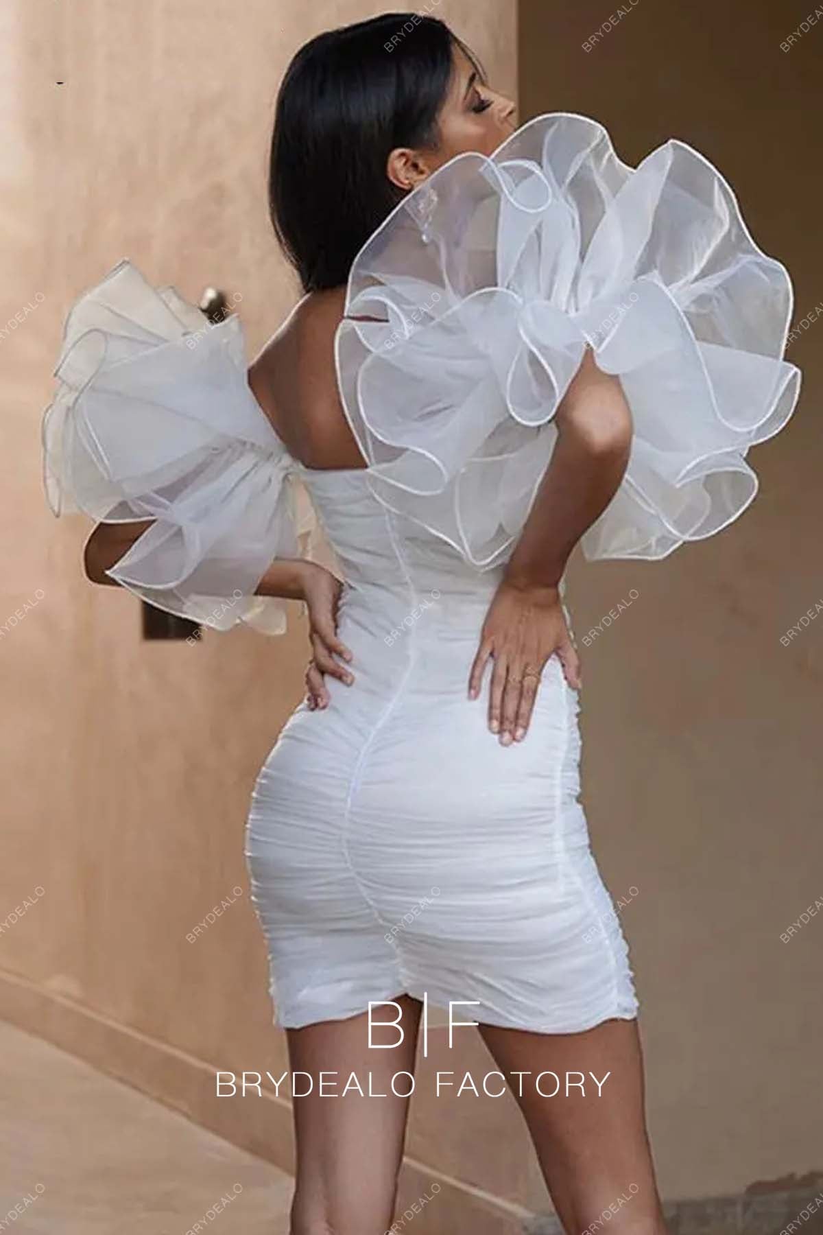 White Organza Layered Sleeves Off Shoulder Cocktail Dress