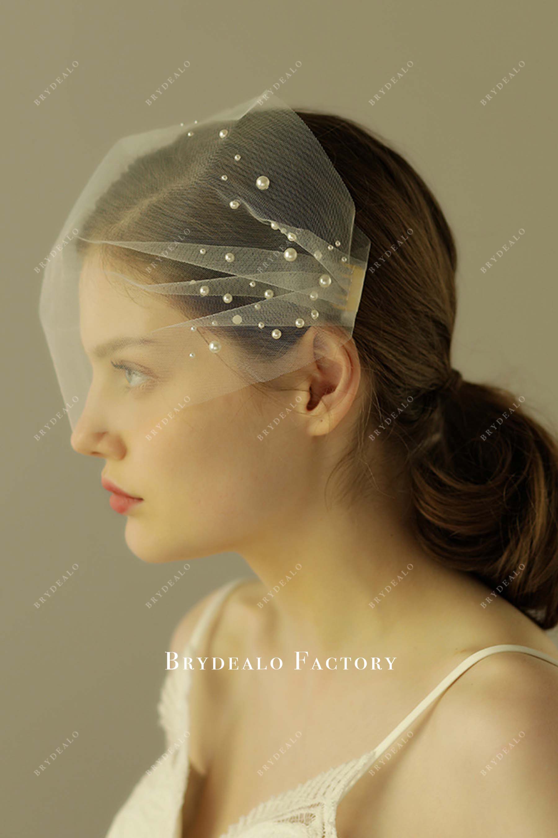 white tulle birdcage bridal veil