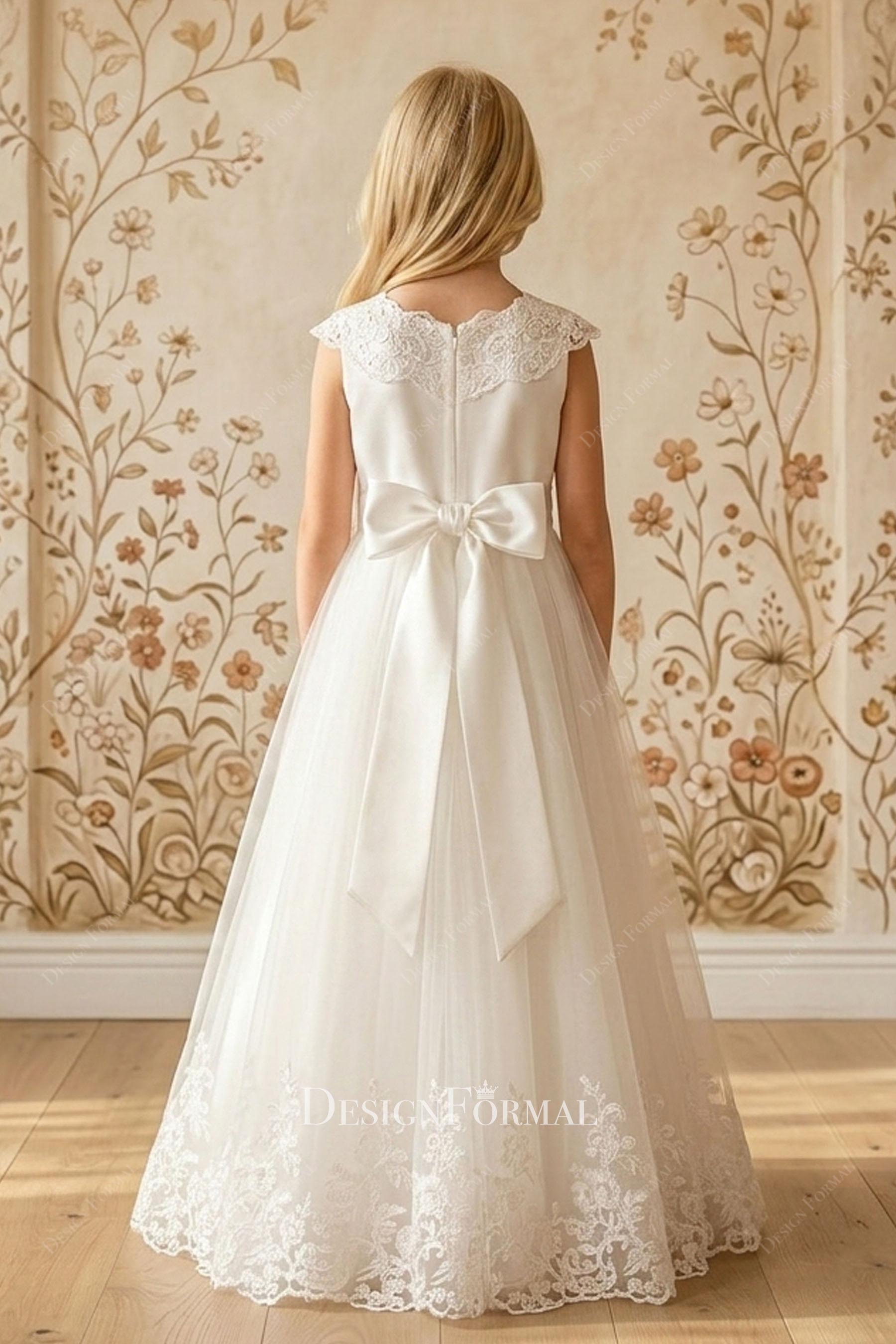 white tulle bowknot flower girl dress