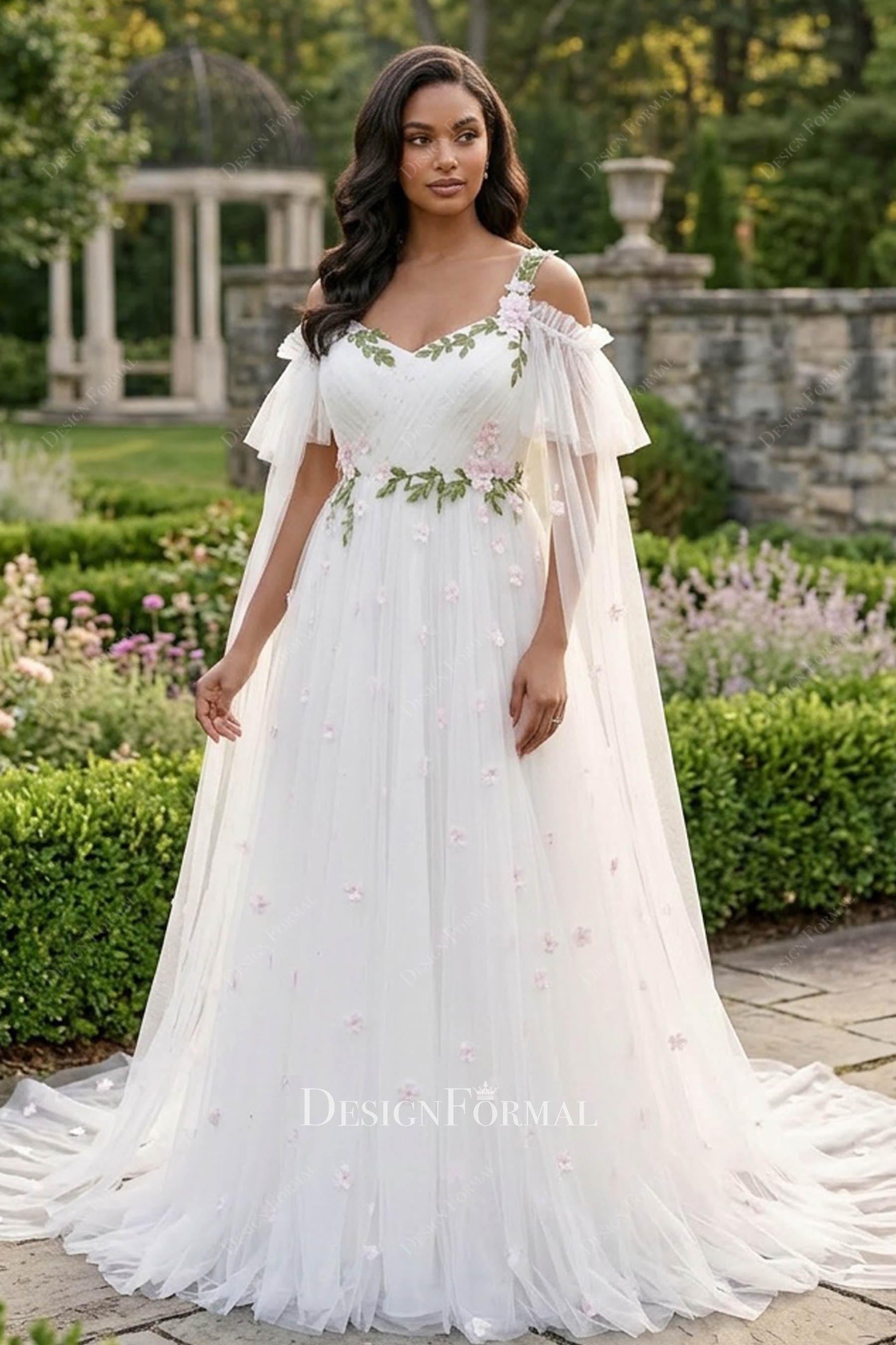white tulle off the shoulder wedding dress