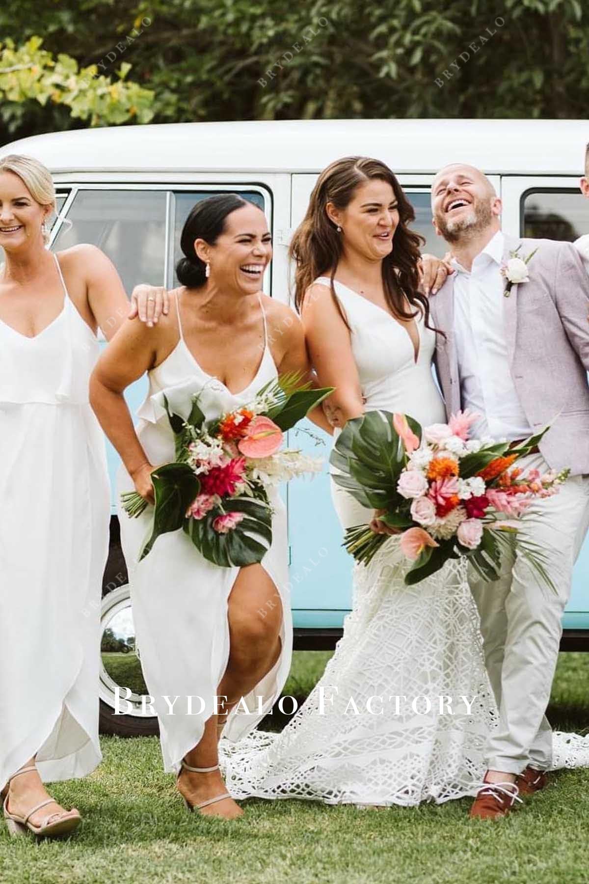 white v neck bridesmaid dress